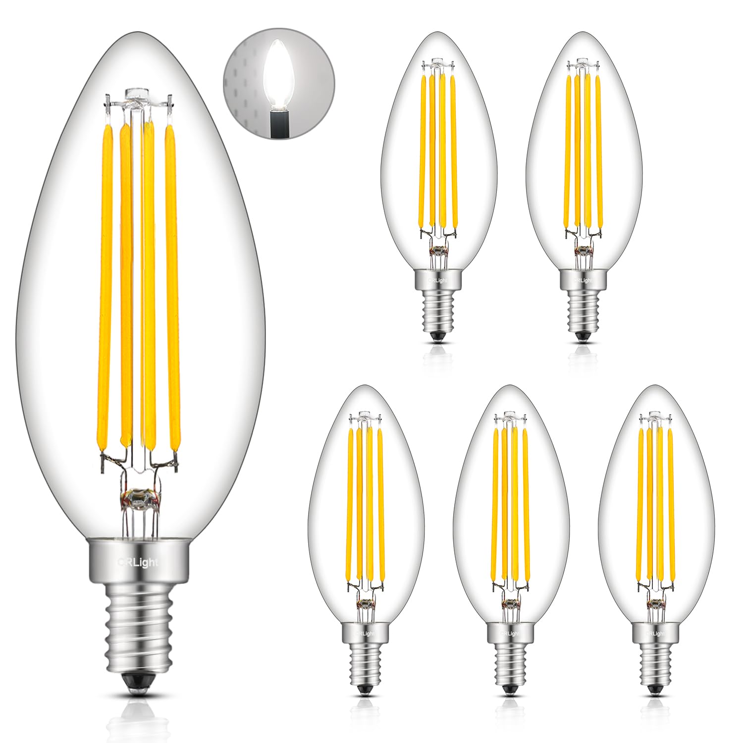 CRLight 8W 4000K LED Candelabra Bulb Neutral White, 80W Equivalent 800 LM Dimmable E12 LED Candle Bulbs, Lengthened & Enlarged B