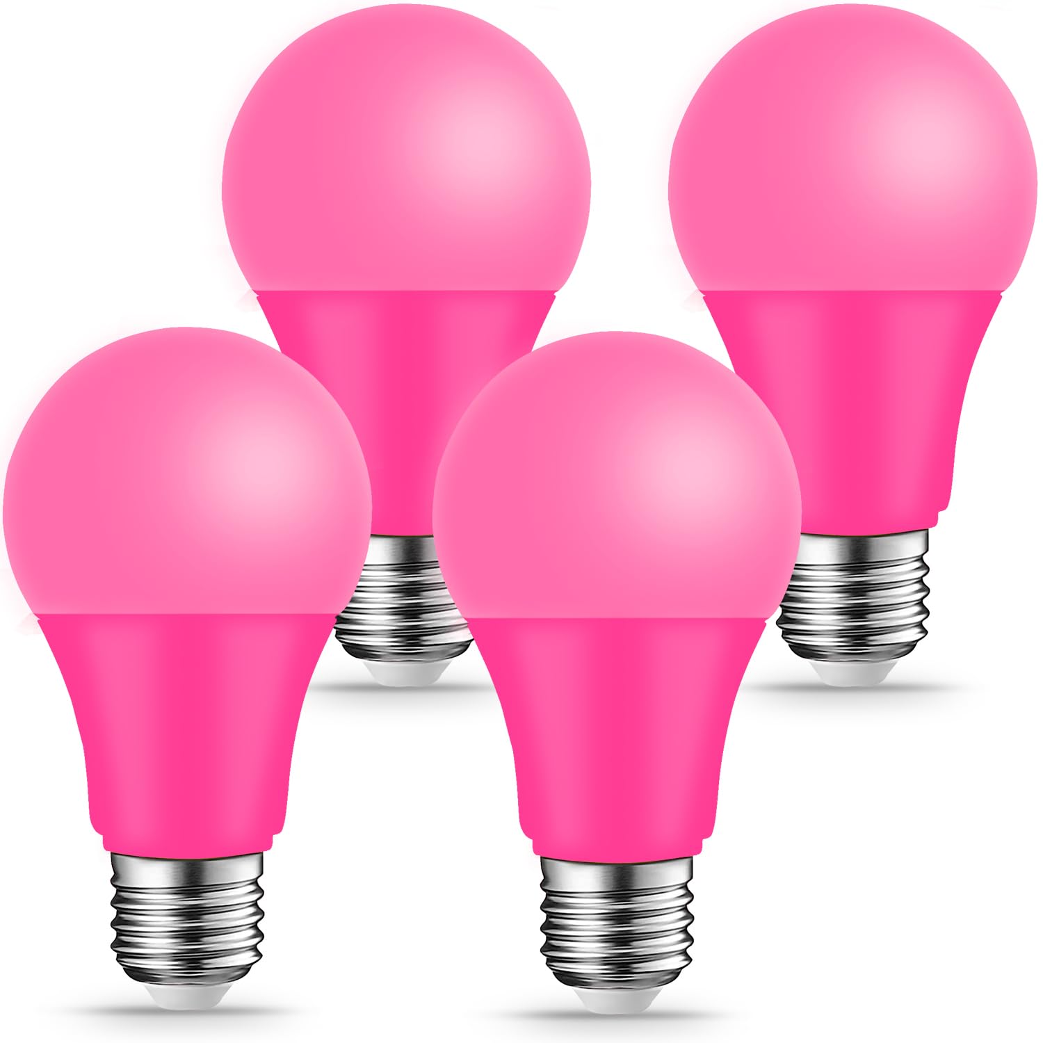 Kqhben Pink Light Bulbs - [ 4 Pack ]- 9W(60W Equivalent) E26 Base Led Colored Light Bulb For Festivals Party Christmas Bar Event