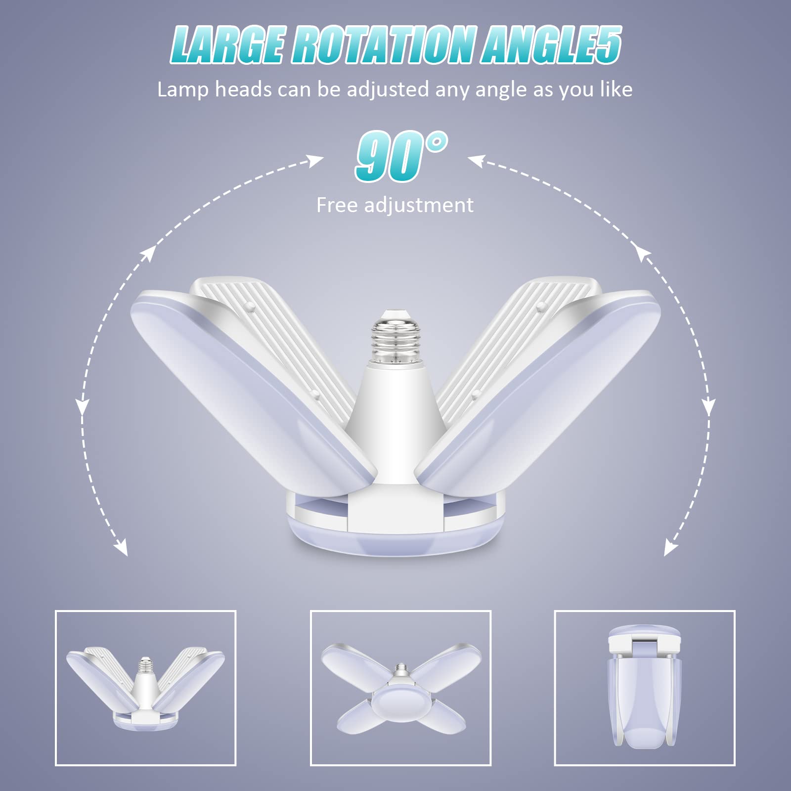 TUODAW 80W LED Garage Lights, 4 Pack Deformable Shop Lights, White, E26/E27, 8000LM, Model TDMinisiye-2