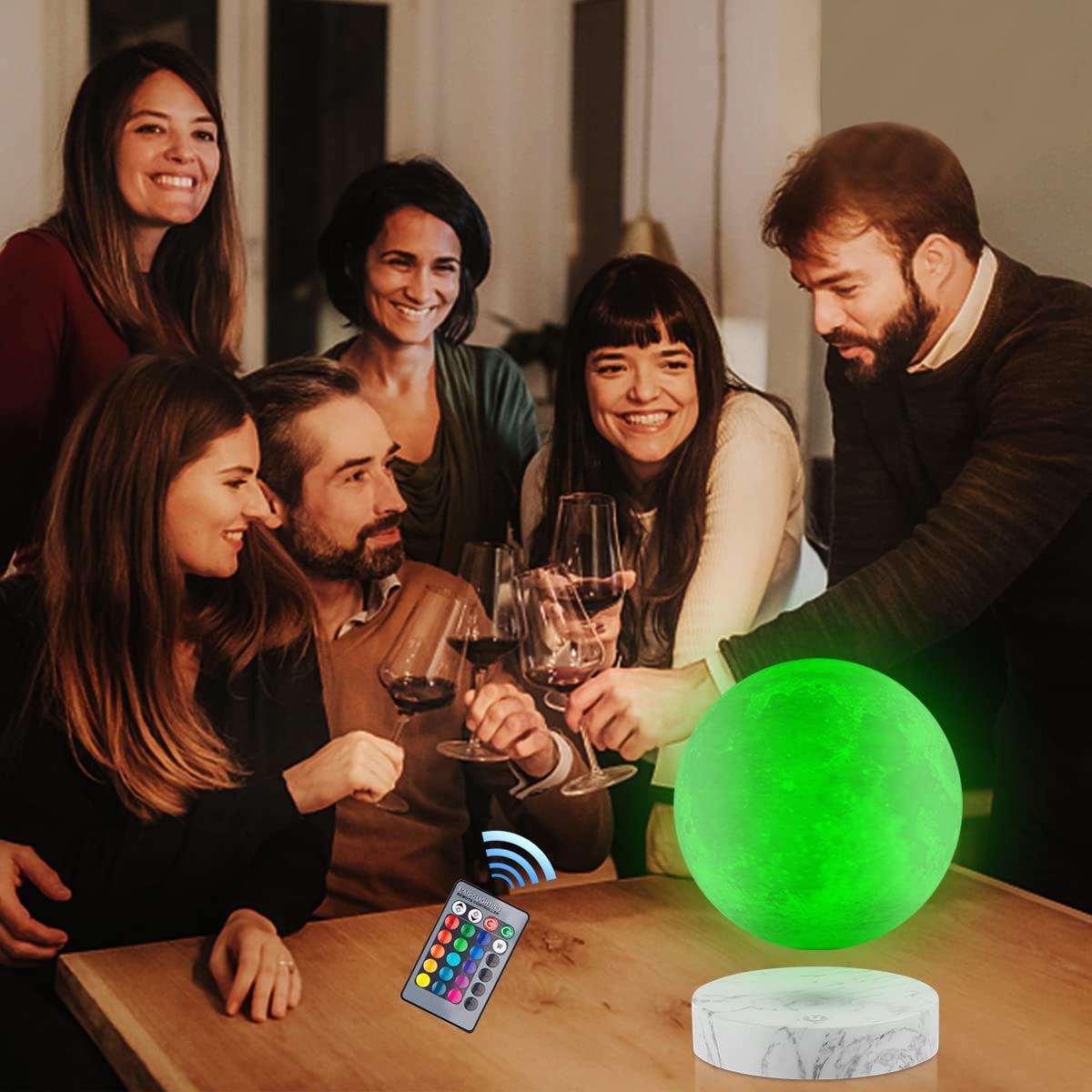 VGAzer Levitating Moon Lamp, 3D Printed LED, 20 Modes, Marble Base, 16 Colors, Unique Gifts, Room Decor, Night Light, Desk Toy