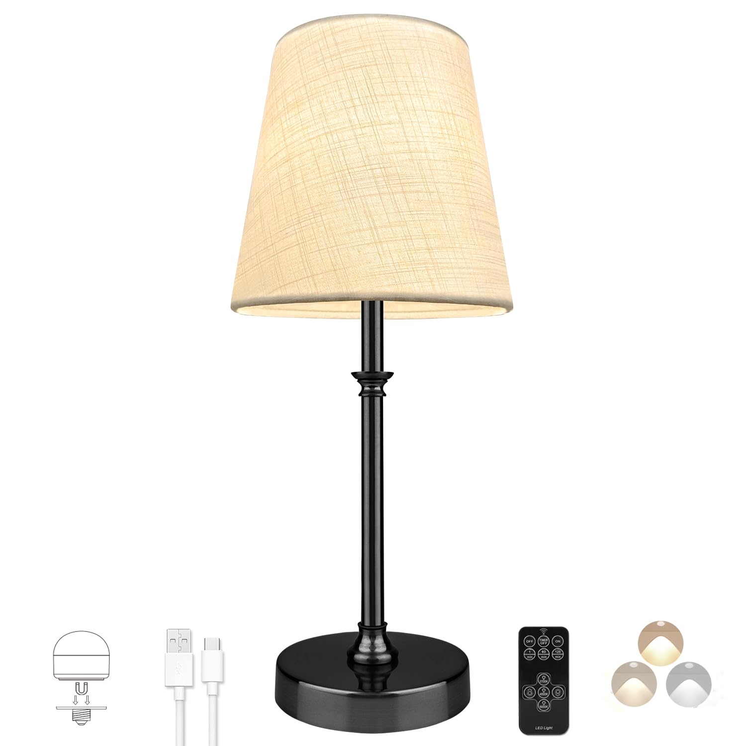 BLUEYE Rechargeable Table Lamps,Remote Control,5200mAh,2700K-6000K,No Flicker,Replaceable Bulb,450Lumens,40W Equivalent,Detachab