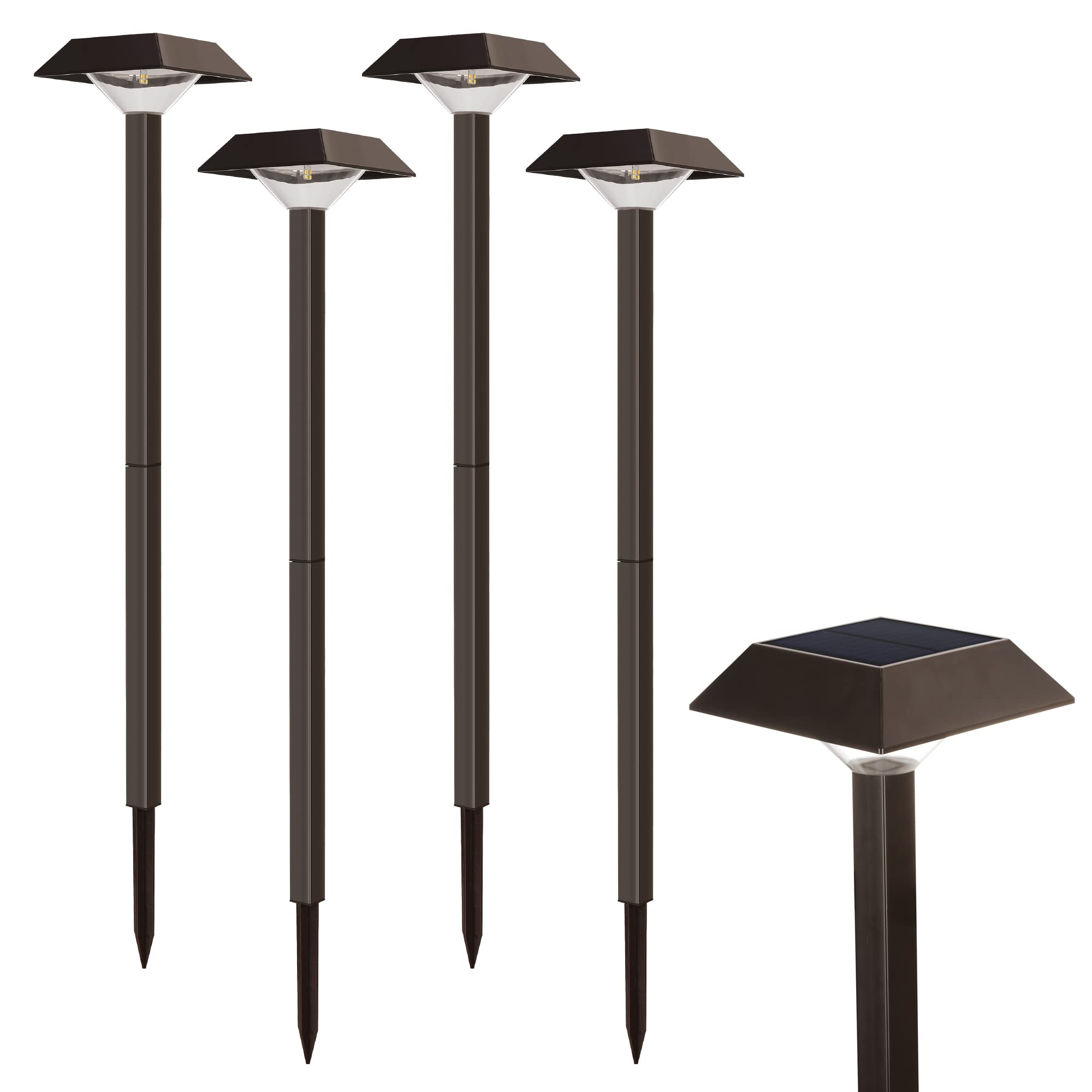 Bobcat Solar Pathway Lights, 2-in-1 Warm White & Daylight Modes, 4 Pack, Dark Brown, Plastic