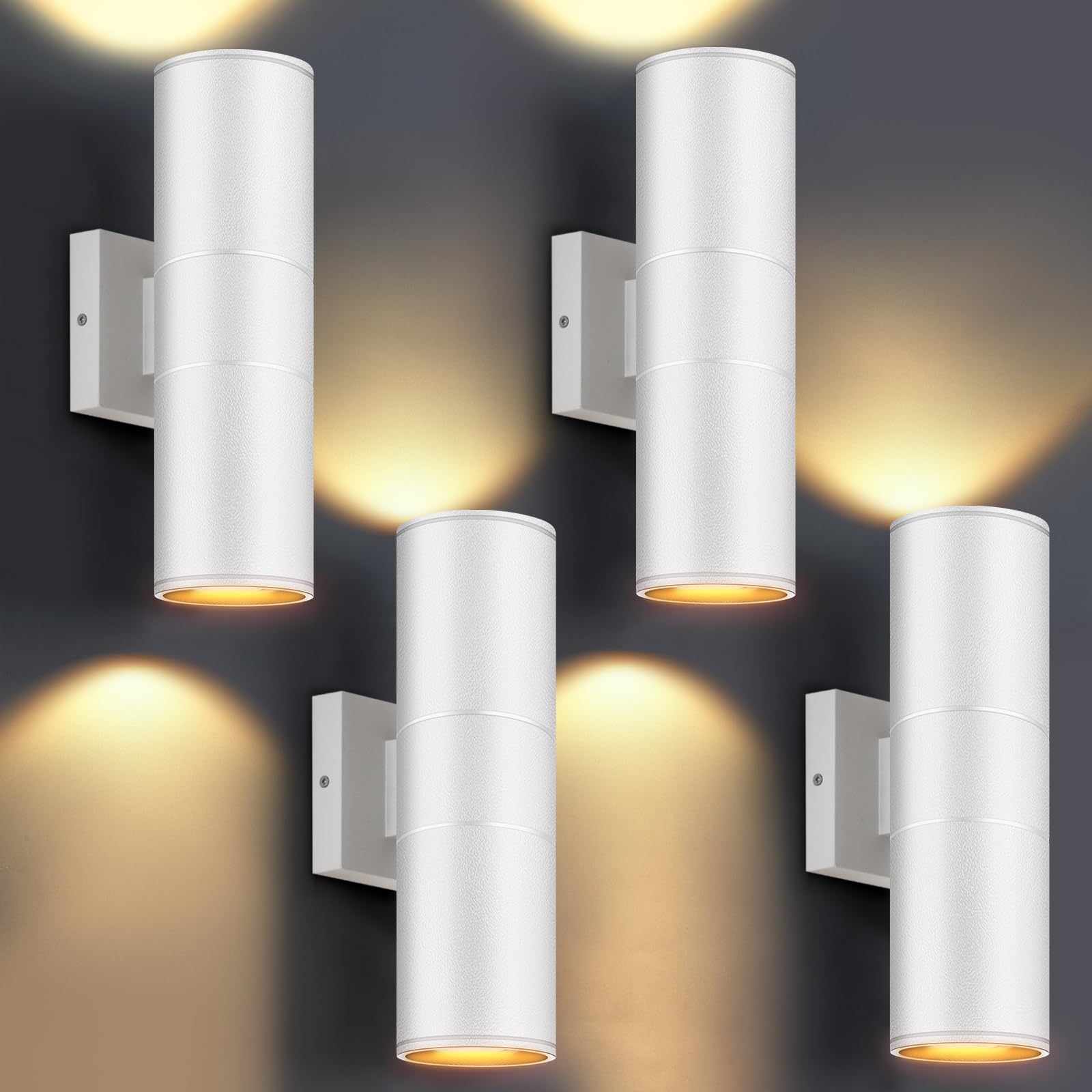 DAKAFUL Outdoor Wall Lights 4Pack, Integrated LED Cylinder Up Down Lights, 12W 2700K Aluminum Exterior Wall Light, Outdoor Light