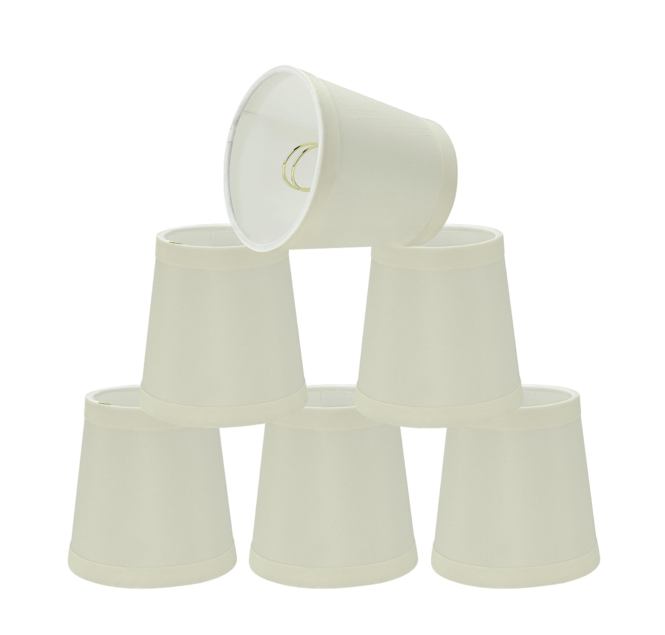 Aspen Creative 32717-6 Small Hardback Empire Shape Chandelier Clip-On Lamp Shade Set (6 Pack), Transitional Design in Off White, 4&quot; bottom width (3&quot; x 4&quot; x 4&quot;)