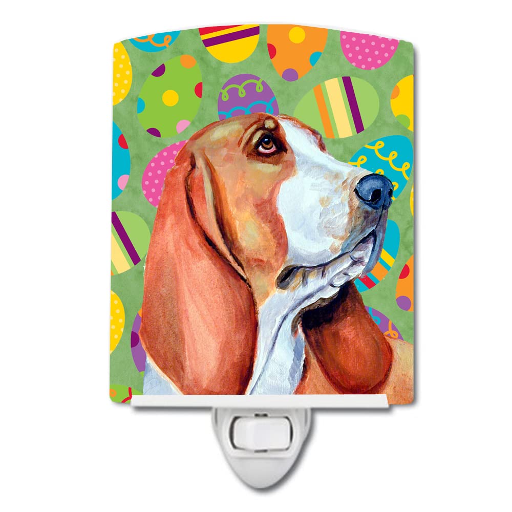 Caroline'S Treasures Lh9422Cnl Basset Hound Easter Eggtravaganza Ceramic Night Light Compact, Ul-Certified, Ideal For Bedroom, Bathroom, Nursery, Hallway, Kitchen, 6X4X3, Multicolor