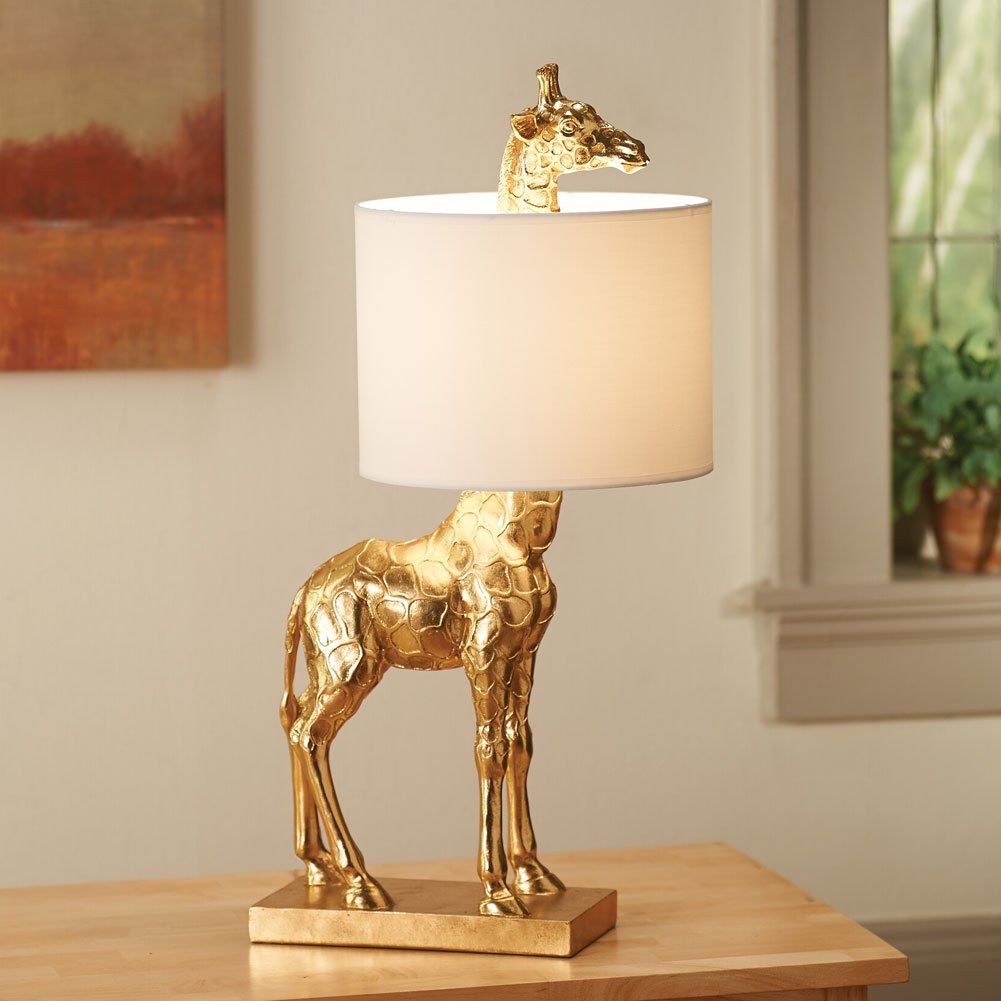 Creative Co-Op Gold Giraffe Lamp, Resin with Linen Shade, Model DA7565