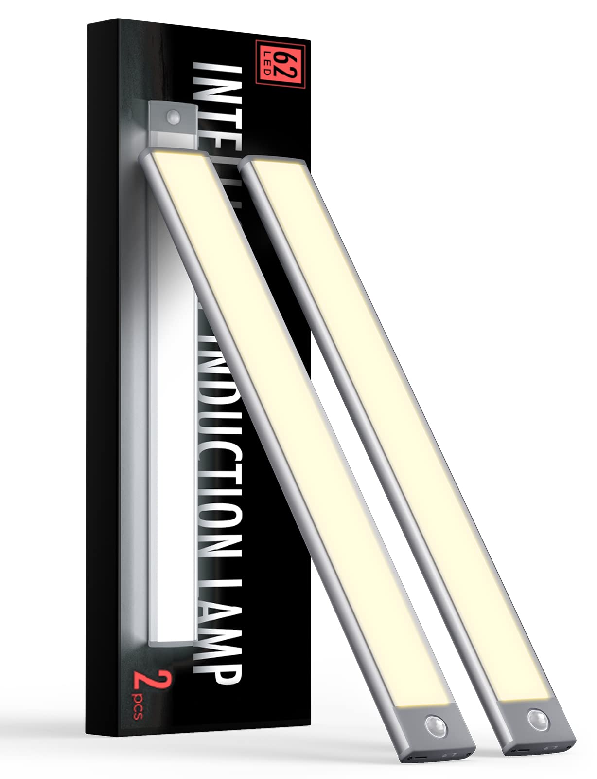 Yiger Under Cabinet Lights, Rechargeable Wireless Motion Sensor, 62Led Warm Light (2 Pack)