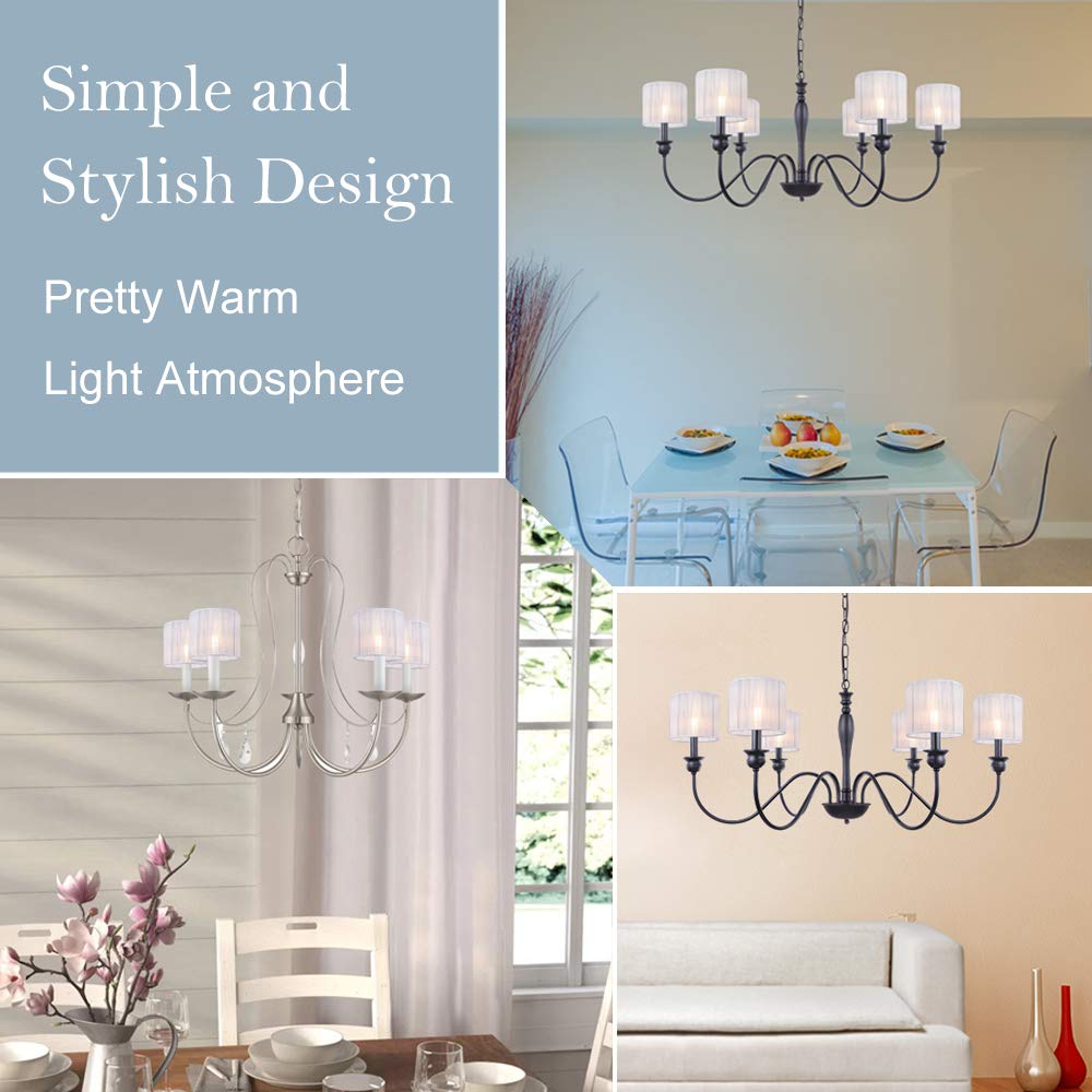 Wellmet Small Chandelier Lamp Shades, Set of 6, Clip-on Fitter, 5.5inx5.5inx5in, White Gauze, Fabric