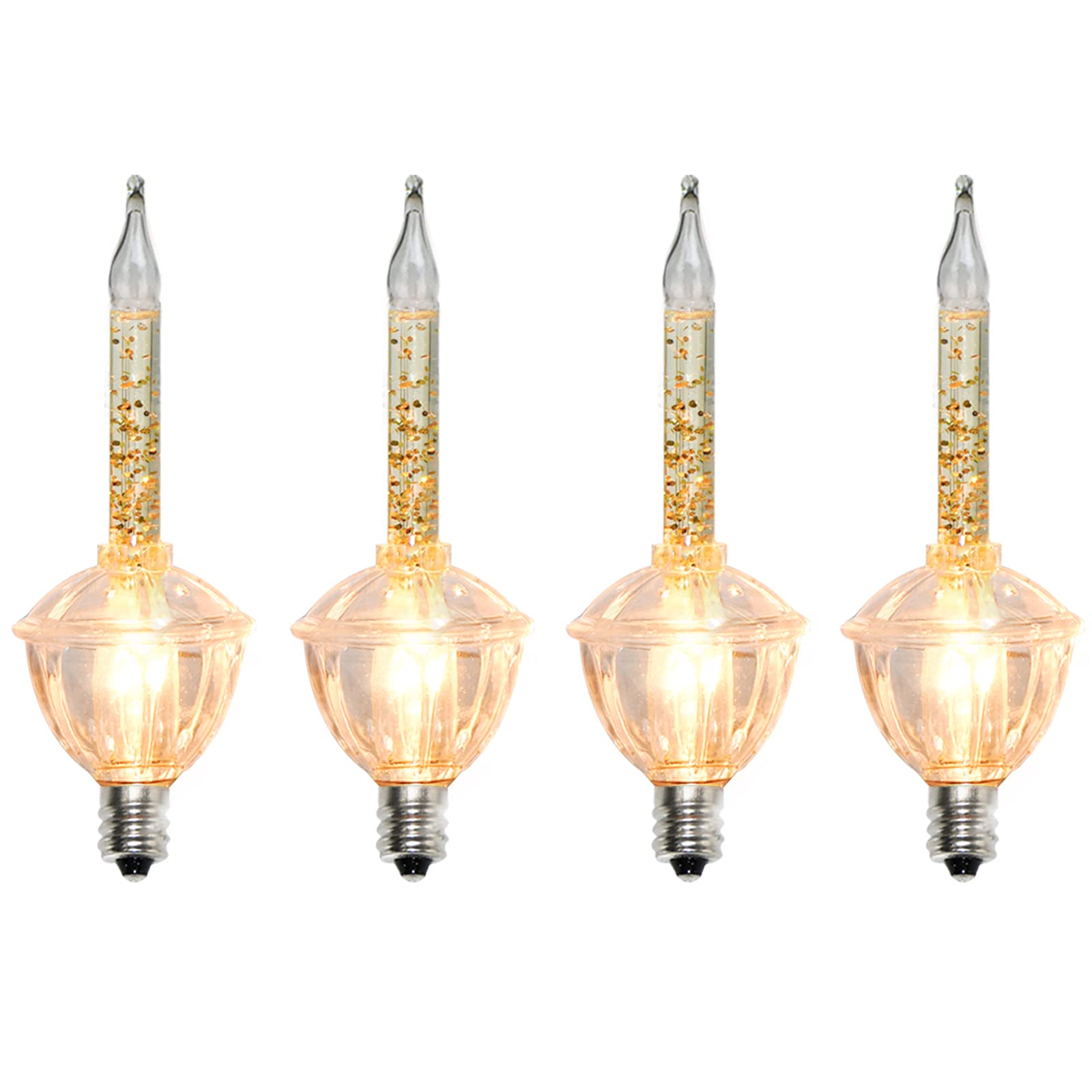 Abeja Christmas Bubble Lights, 4 Pack Gold Glitter, C7/E12 Base, 5 Watts, Vintage Decorations
