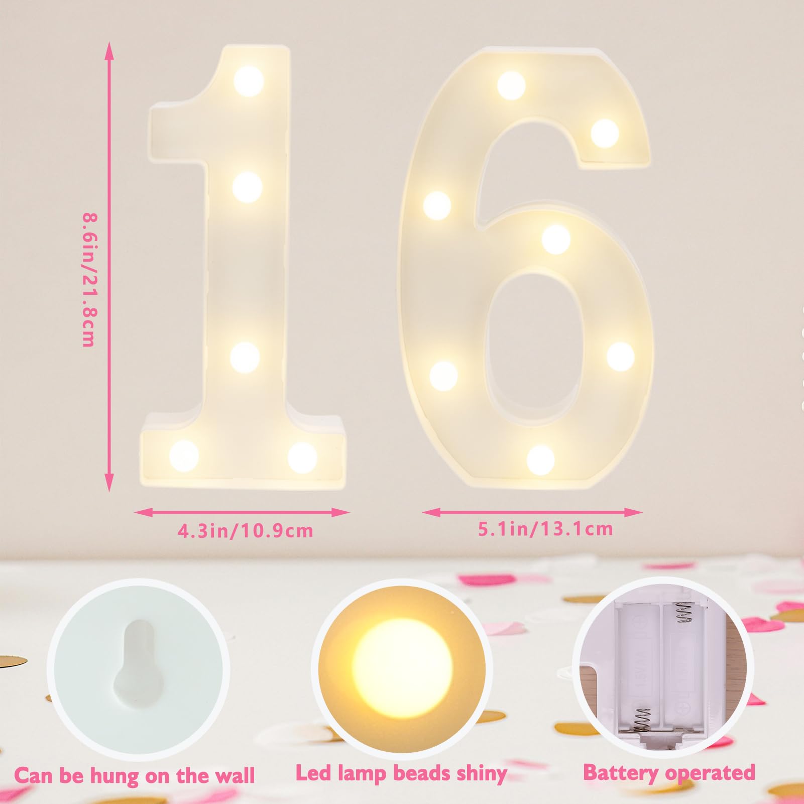 IFDGCTK LED Light Up Numbers for 16th Birthday, Warm White Marquee Sign, Decorative Party Decor
