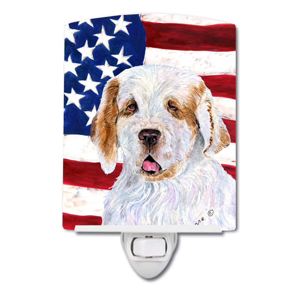 Carolines Treasures Ceramic Night Light, USA American Flag, Clumber Spaniel, 6x4x3in, Multicolor, Model SS4027CNL