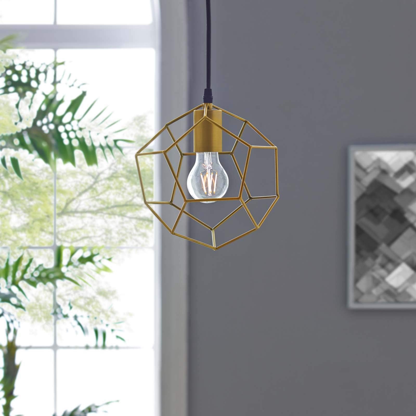 Modway Pique Geometric Rose Gold Stainless Steel Metal Pedant Light Ceiling Lighting Fixture In