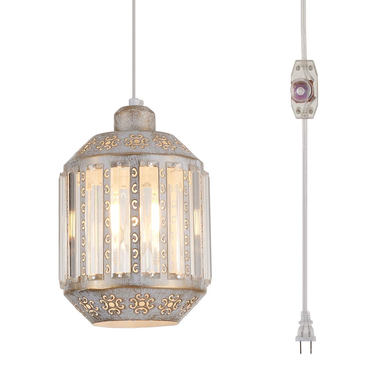 Ylong-Zs Hanging Lamps Swag Lights Plug In Pendant Light 16.4 Ft Cord Hanging Pendant Light Cage In-Line On/Off Dimmer Switch For Kitchen Island, Dining Room, Entryway Bedroom