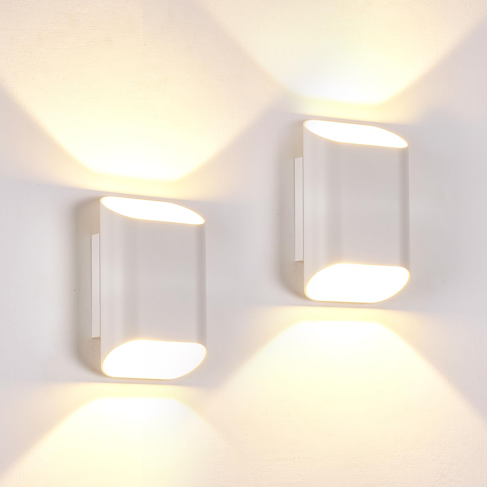 LUXLUCIO 2 Pack White Up & Down Wall Sconce Lamp 5%-100% Dimmable, Modern Indoor/Outdoor Porch Light, IP65 Waterproof, 120V, 120