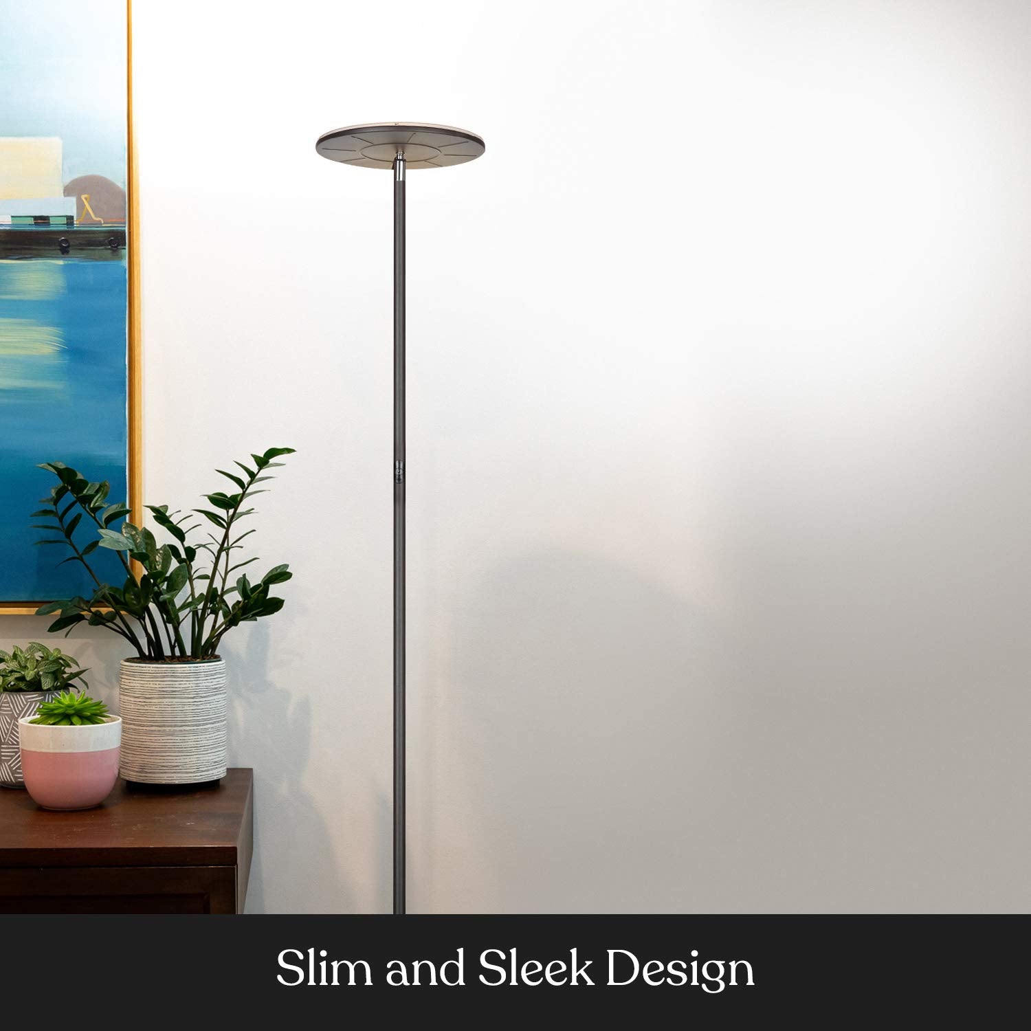 Brightech Sky Flux Dimmable Led Floor Lamp - Super Bright Floor Lamp For Living Room And Offices - Torchiere Standing Lamp With