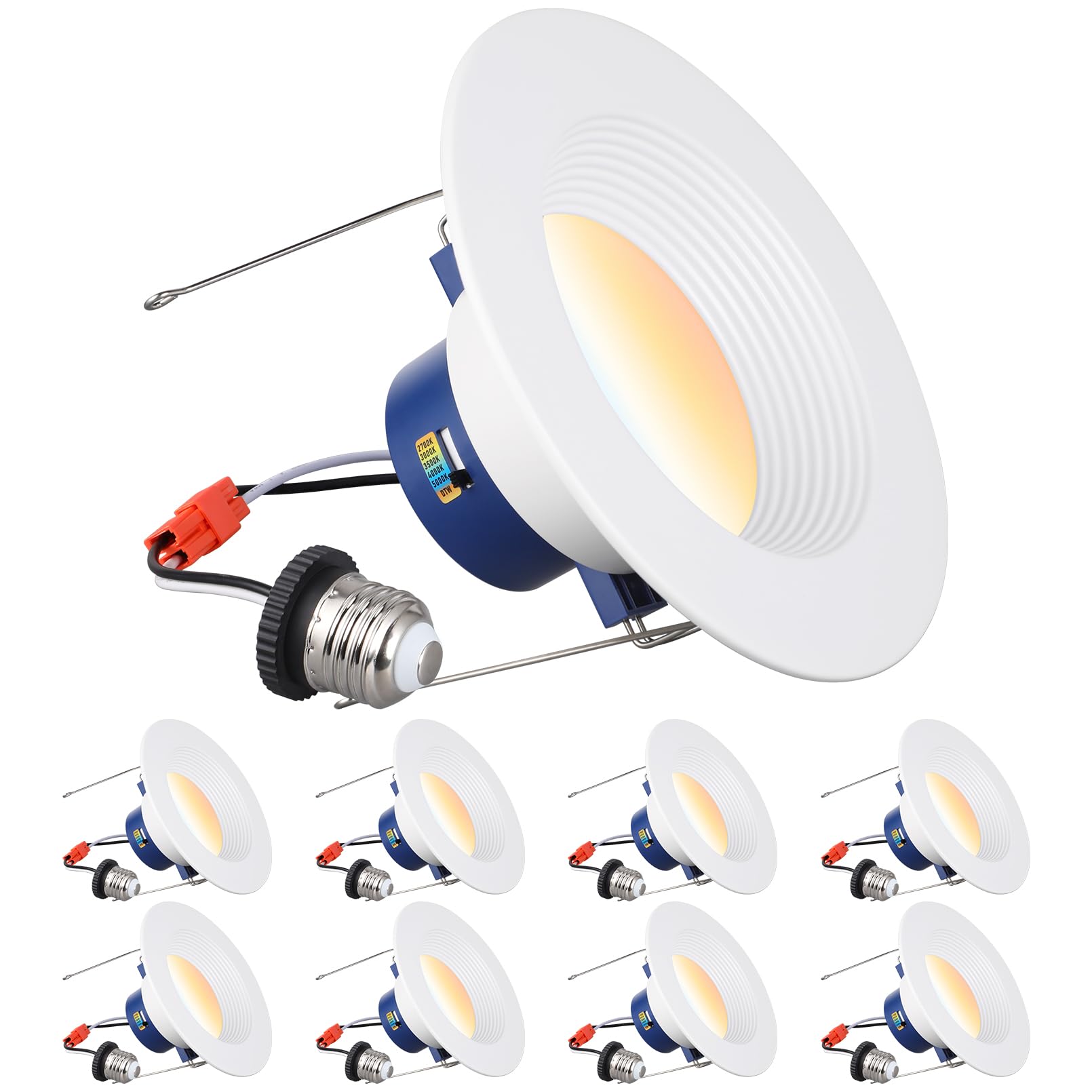TORCHSTAR 8-Pack 6CCT 6 Inch LED Recessed Lighting Retrofit Downlight, 3000-1800K Dim to Warm, Aluminum Anti-Glare Deep Baffle T