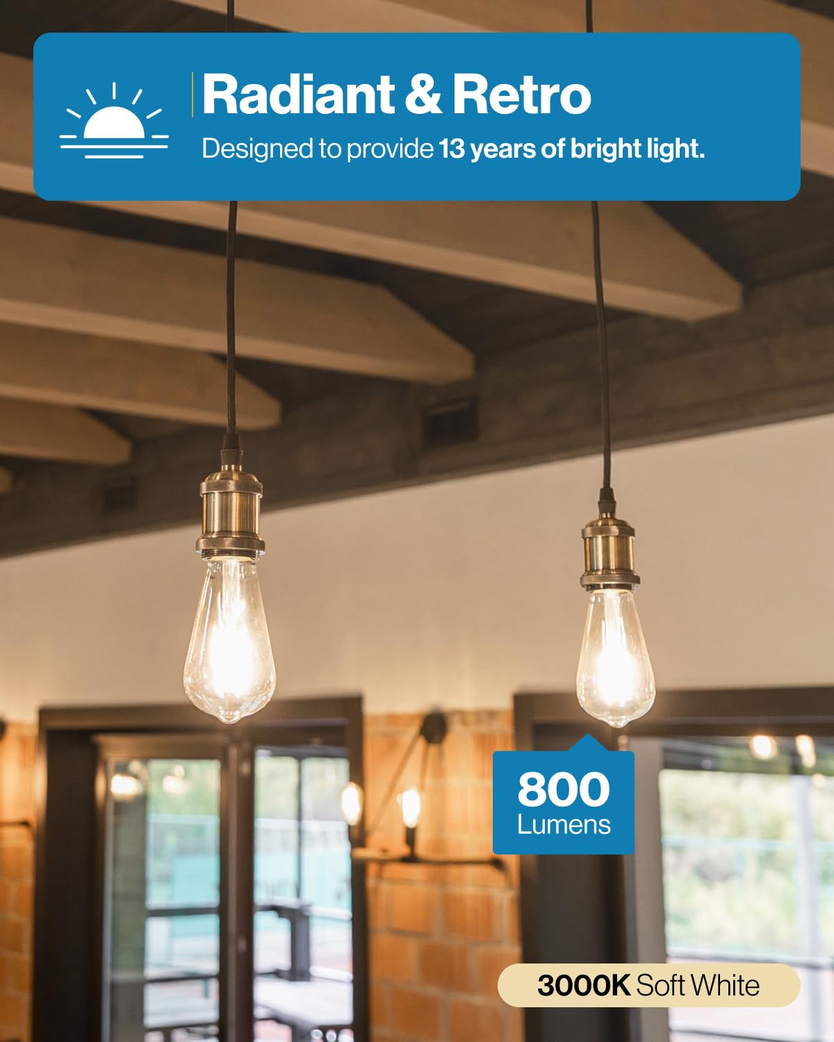 Sunco Edison Bulbs Led St64, Clear Vintage Filament Waterproof Bulb, 800 Lm, 8.5W (60W Equivalent), 3000K Warm White, E26 Medium