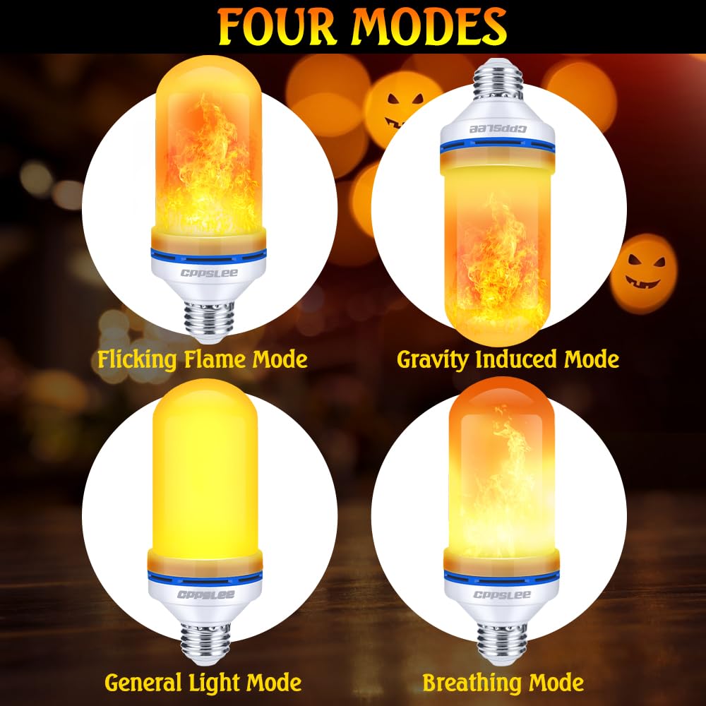 CPPSLEE LED Flame Light Bulbs, 4 Modes Flickering E26 Base, Yellow, 1 Pack for Holiday Outdoor Indoor Decor