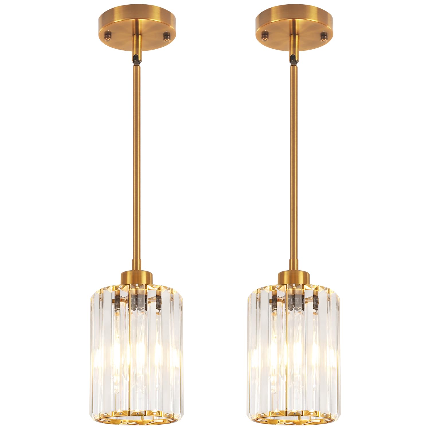 Zsmihdoh 2 Pack Pendant Lights Kitchen Island  Modern Gold Crystal Pendant Lighting  Kitchen Hanging Light Fixtures Mini Chandelier Pendant Lighting For Island Dining Room Hallway