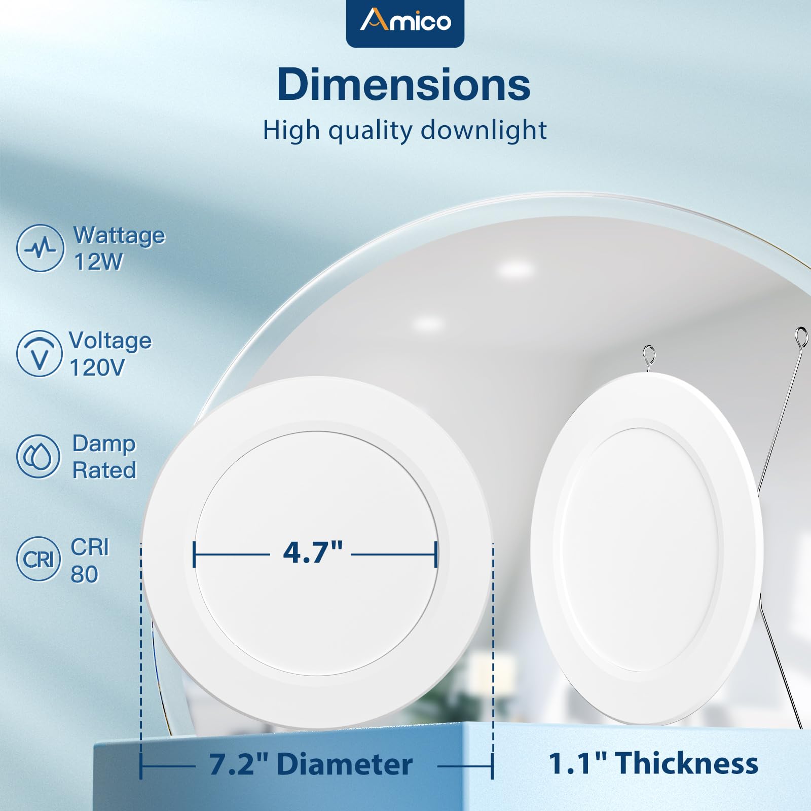 Amico 5CCT LED Recessed Lighting - 20 Pack, Dimmable, Ultra-Thin, 1050LM, IC Rated, 12W Equivalent, 2700K