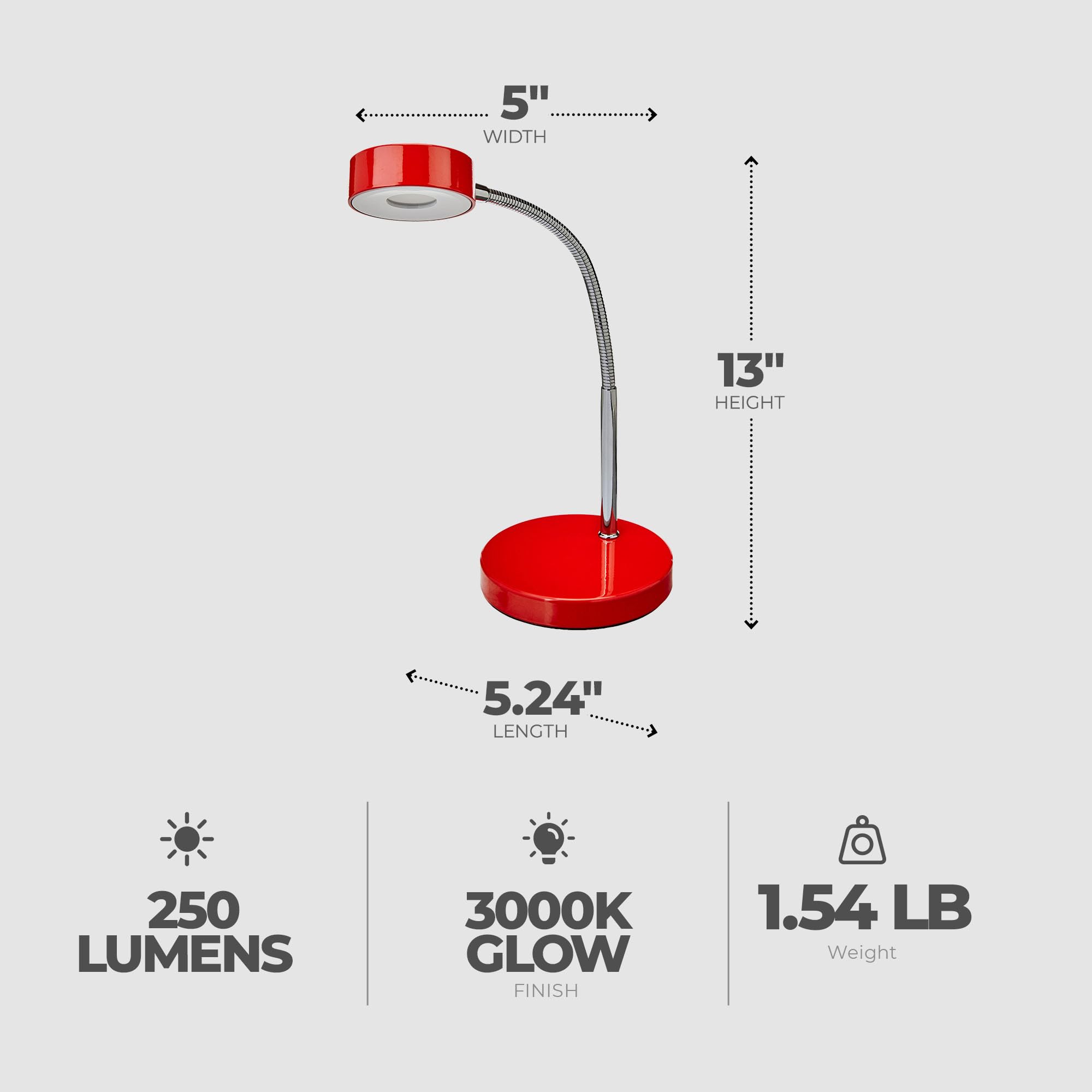 Globe Electric Company 12644 Led Desk Lamp, 52.4&quot; X 5&quot; X 15.75&quot;, Red