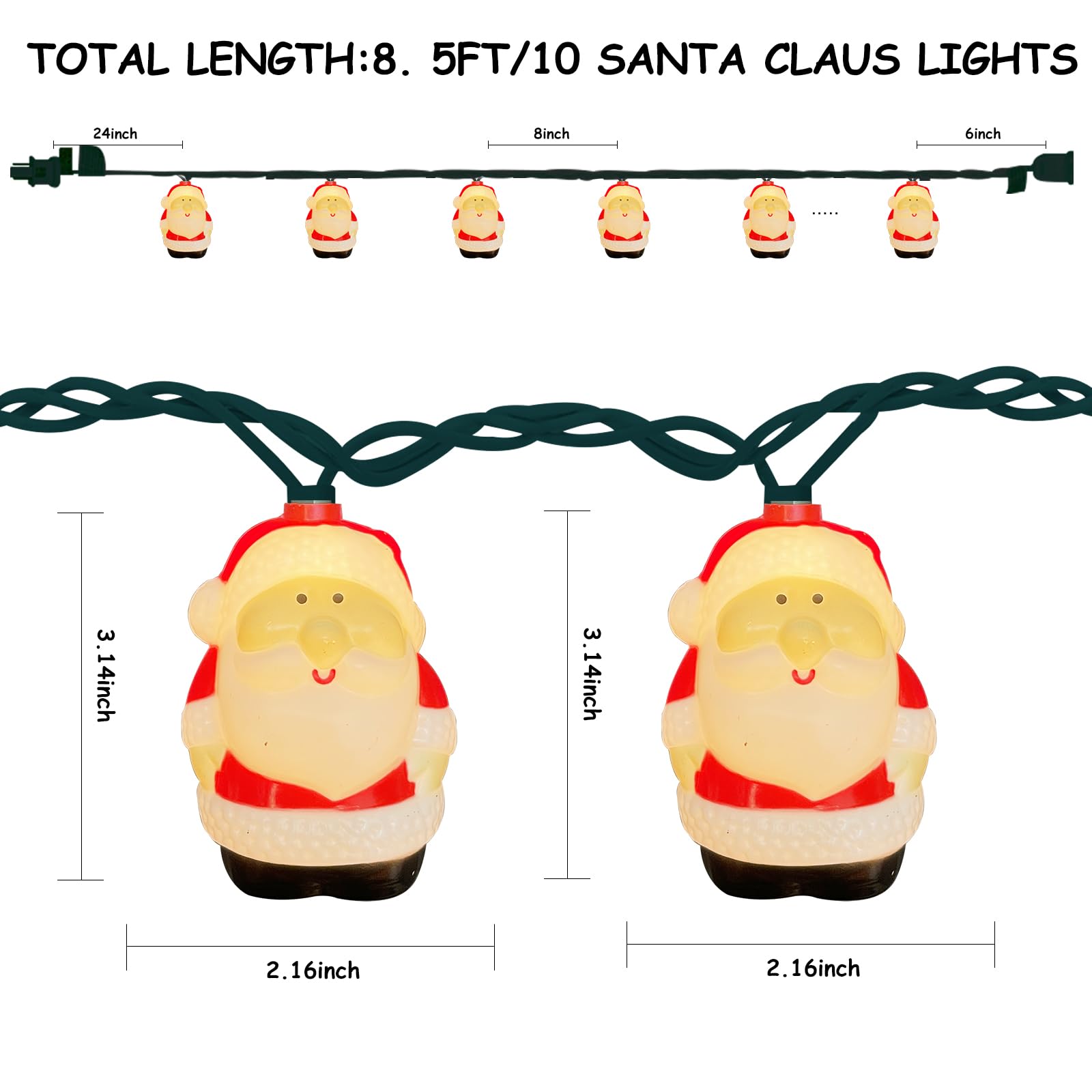 Christmas Santa String Lights, 8.5Ft Christmas Decorations Lights Outdoor With 10 Santa Claus Lights, Plug In Christmas Fairy Li