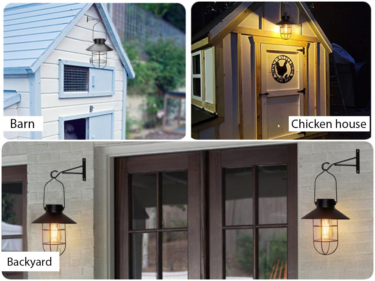 pearlstar Solar Lantern Outdoor Light - 2 Packs, Metal, Warm White Edison Bulb, Medium Size, Black, Model 049-M-pk2
