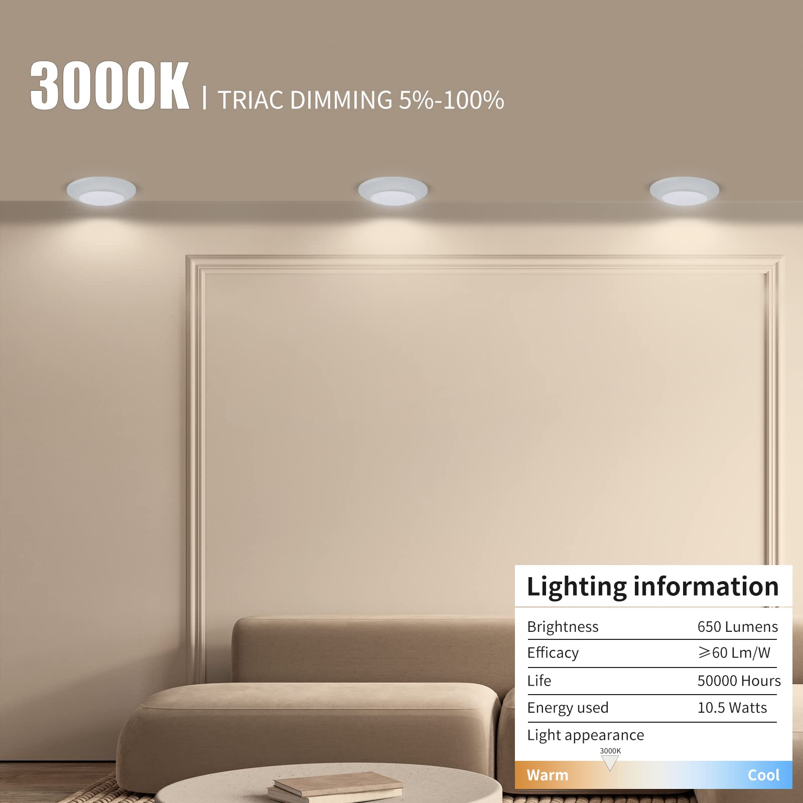 ECOELER 4 Inch LED Disk Light, Dimmable, 10.5W 650Lm, 3000K Warm White, Aluminum, ETL & Energy Star, 4