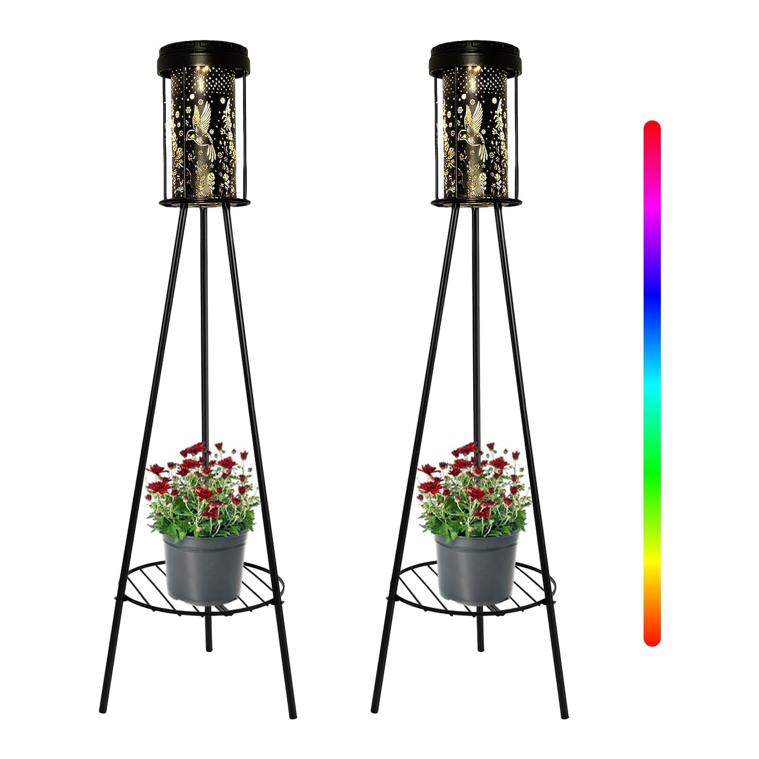 SendaLife Outdoor Solar Floor Lamps RGB Color-Changing Hummingbird Projection Metal Plant-Stand Garden Light,42.5 Waterproof Dec