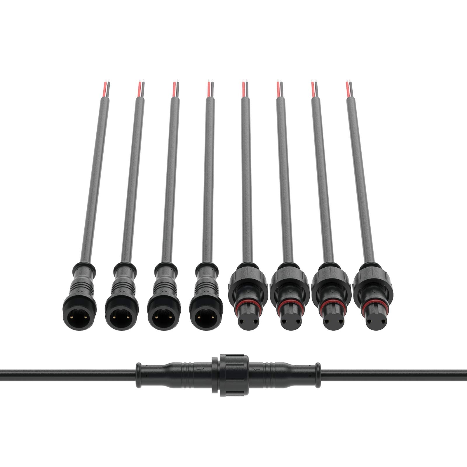 BTF-LIGHTING 2 Pin Electrical Connector, 22AWG IP65, 20cm Extension Cable for Car/Truck/Boat, Small Size, Model WP2PINBS