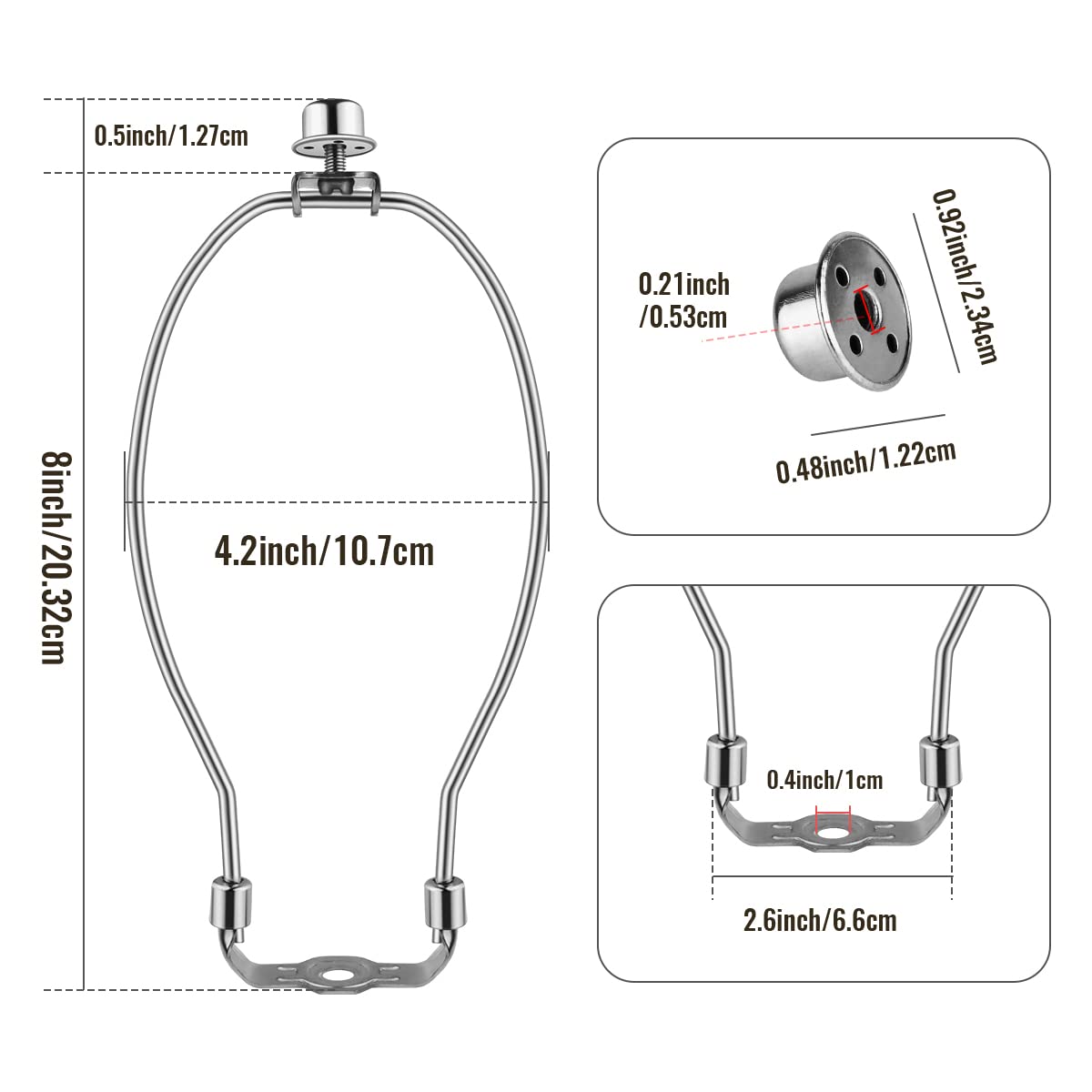 2 Pcs 8Inch Lamp Shade Harp Holders Detachable Lamp Shade Bracket Heavy Duty Diy Lighting Accessories For Floor Lamps And Table