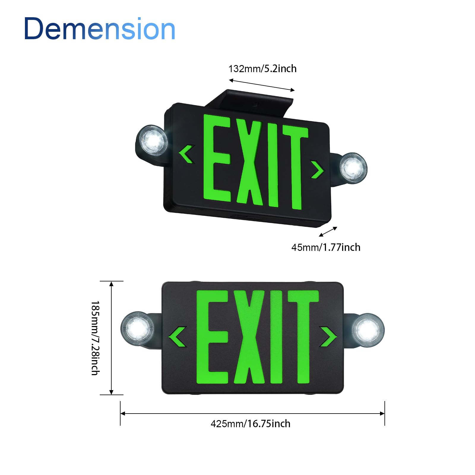 Gzruiyang Black Housing Exit Sign With Emergency Lights Green, Led Emergency Exit Light With Battery Backup, Ul 924 Certified, A