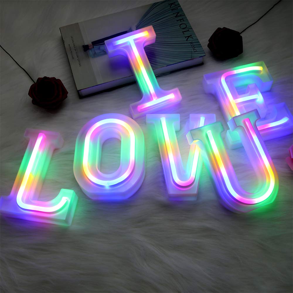 Warmthou Neon Letter Lights - Usb/Battery Powered Colorful Letter A Sign For Home Decoration, Wedding, Christmas, Birthday Party