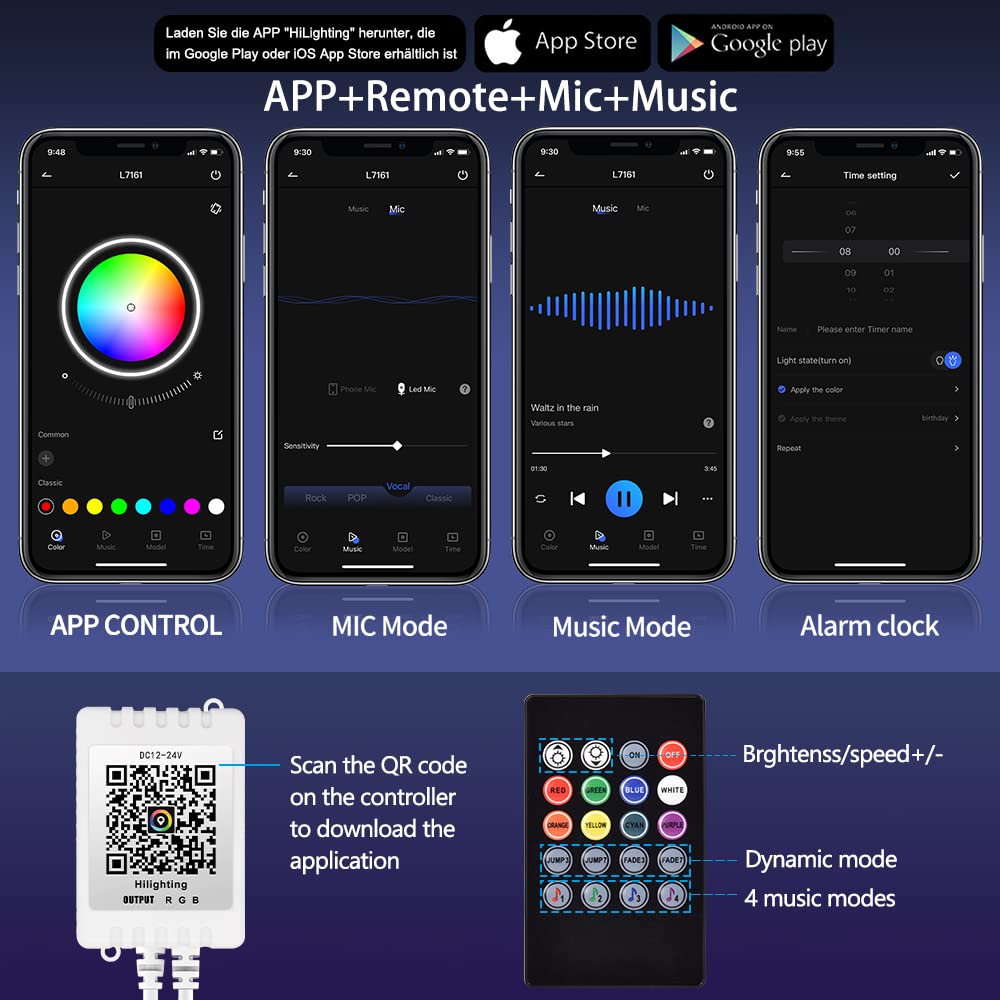 AILBTON LED Light Strip, 100ft Music Sync RGB, Bluetooth App Control, Remote, 5050 RGB, Multicolor