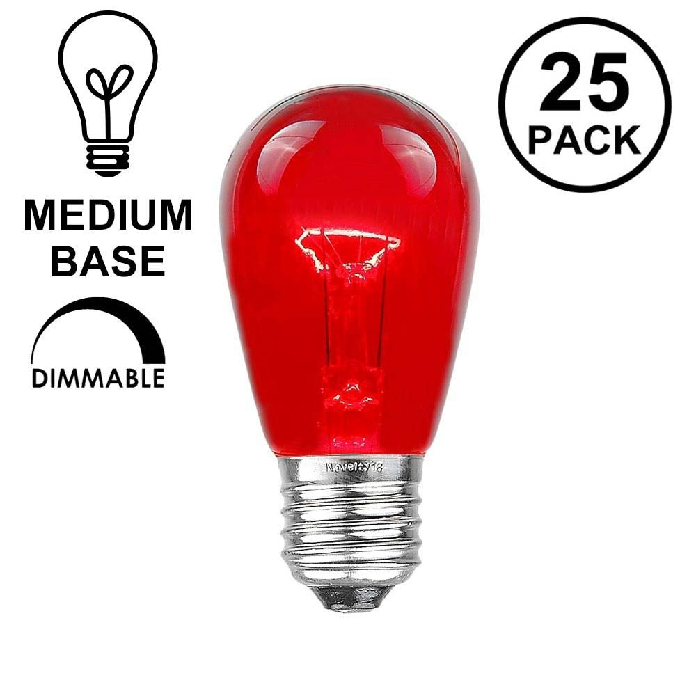 Novelty Lights 25 Pack S14 Outdoor Patio Edison Replacement Bulbs, E27 Medium Base, Red, 11 Watt