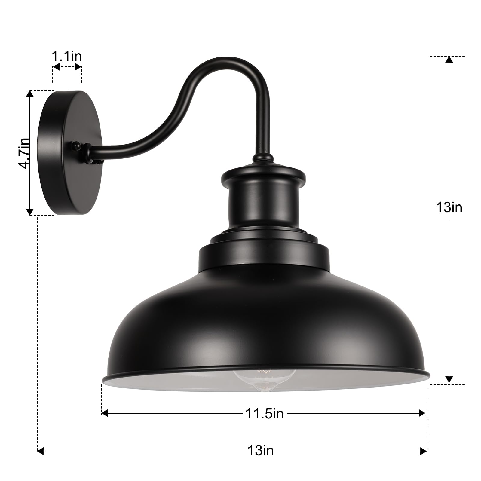 Diyel Outdoor Gooseneck Barn Light - Industrial Black Iron Wall Sconce, 1 Pack, Vintage for Porch, Entryway, Garage