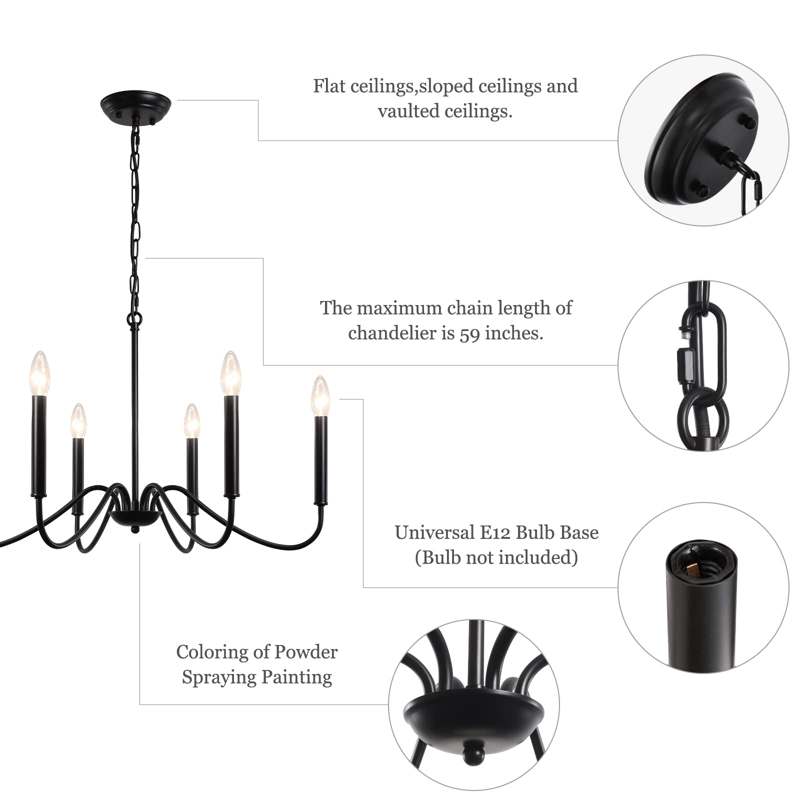 Generies Black Farmhouse Chandelier 6 Lights,Modern Industrial Iron Pendant Lighting, Classic Rustic Candle Ceiling Light Fixtur