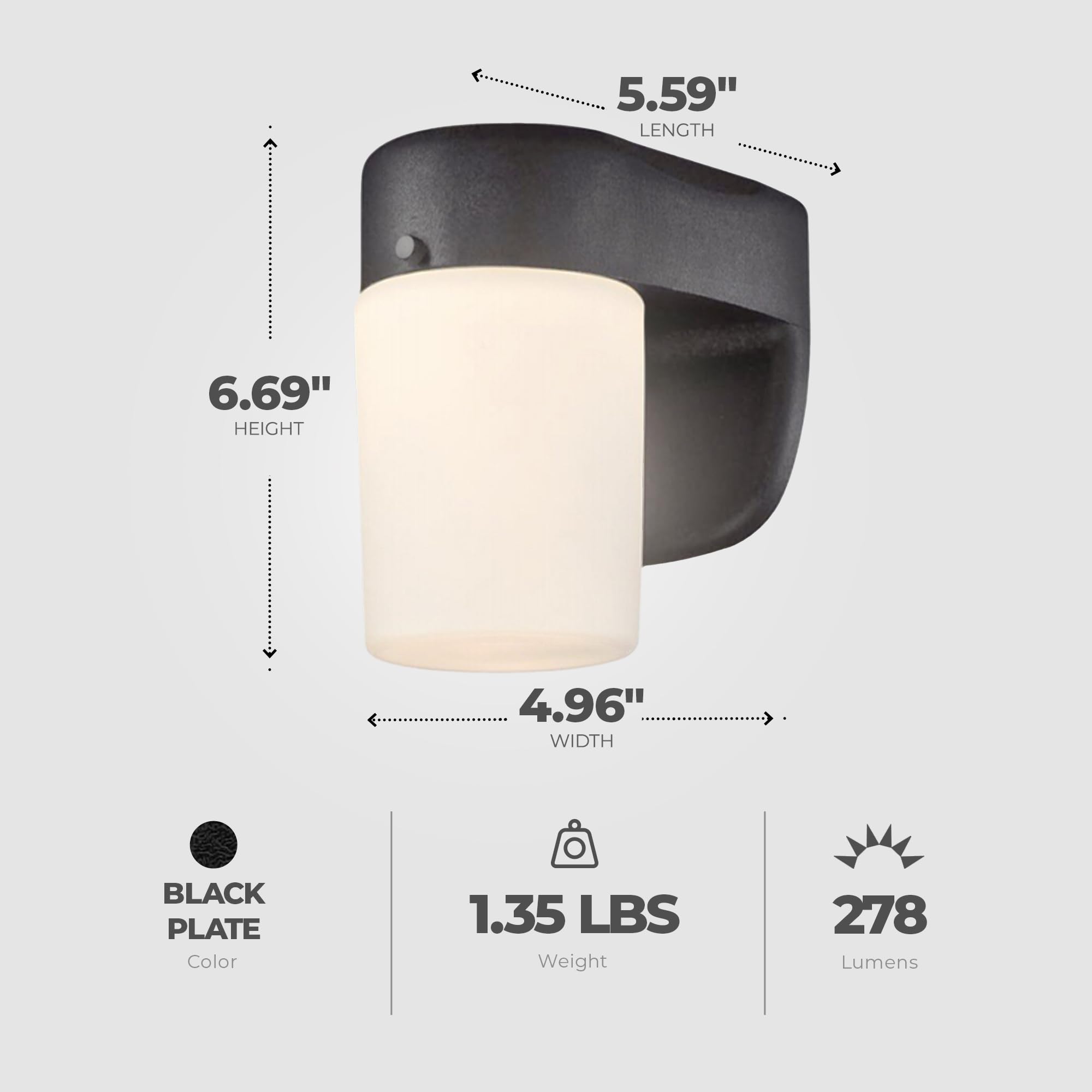 Westinghouse One-Light Dimmable LED Outdoor Wall Fixture, Frosted Opal Glass, Black Finish, Model 6106700