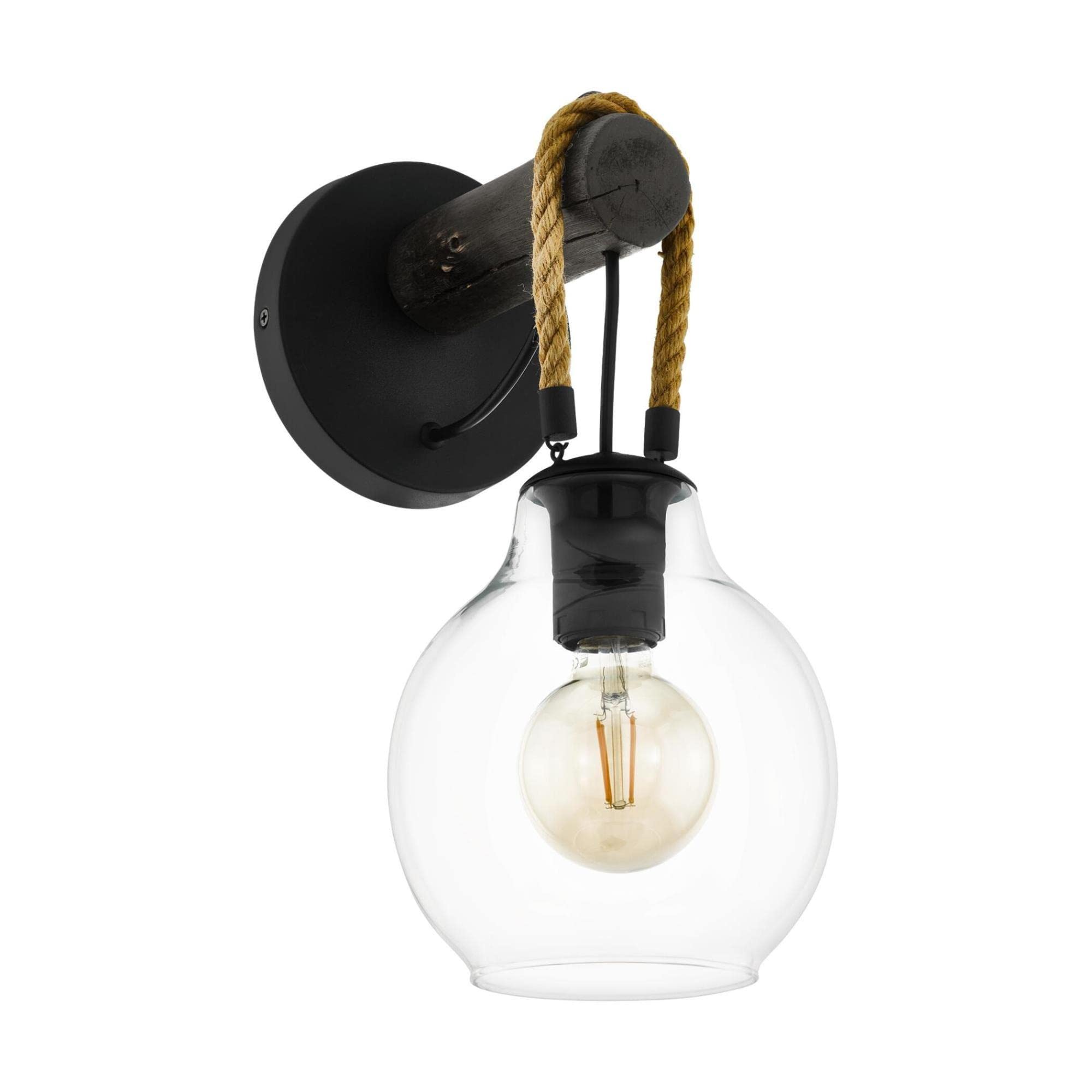 EGLO Lighting 43619A Roding - 1 Light Wall Sconce in Transitional Style 14 Inches Tall and 7 Inches Wide, Structured Black Finis