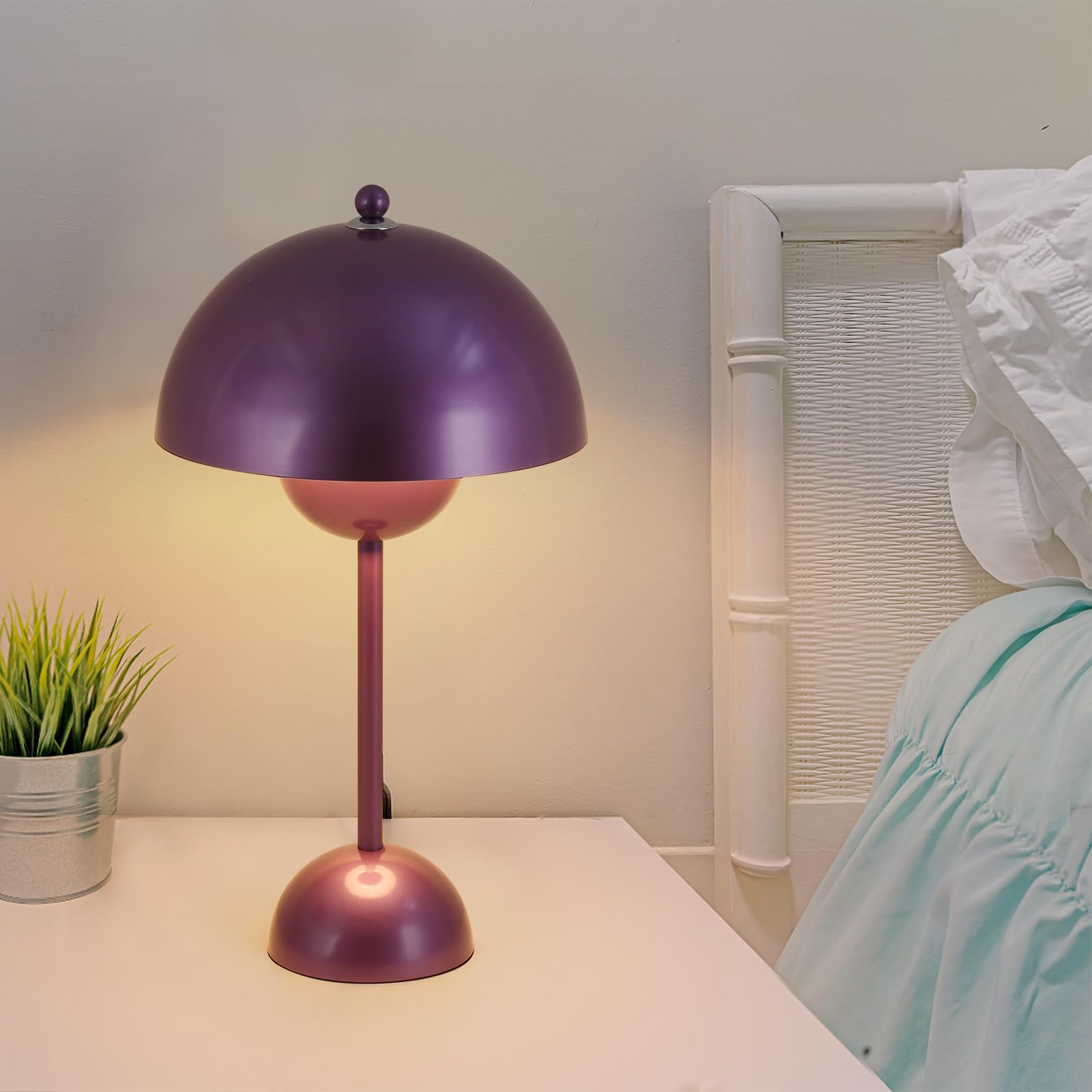 COSYLUX Modern Table Lamp for Bedroom, Metal, Dome Shade, Pearl Purple