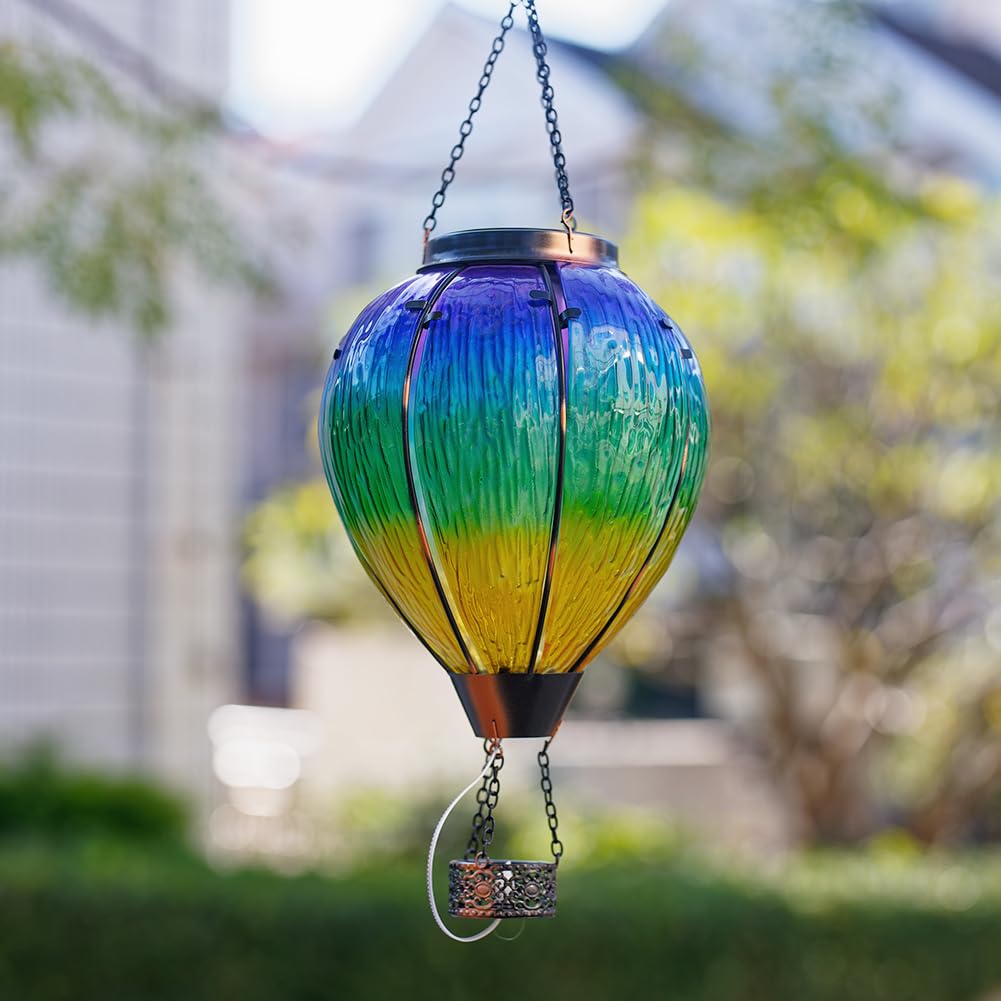 Dreamsoul Large Hot Air Balloon Solar Lantern With Candle Holder, Hanging Solar Hot Air Balloon Lantern With Flame For Garden Ya