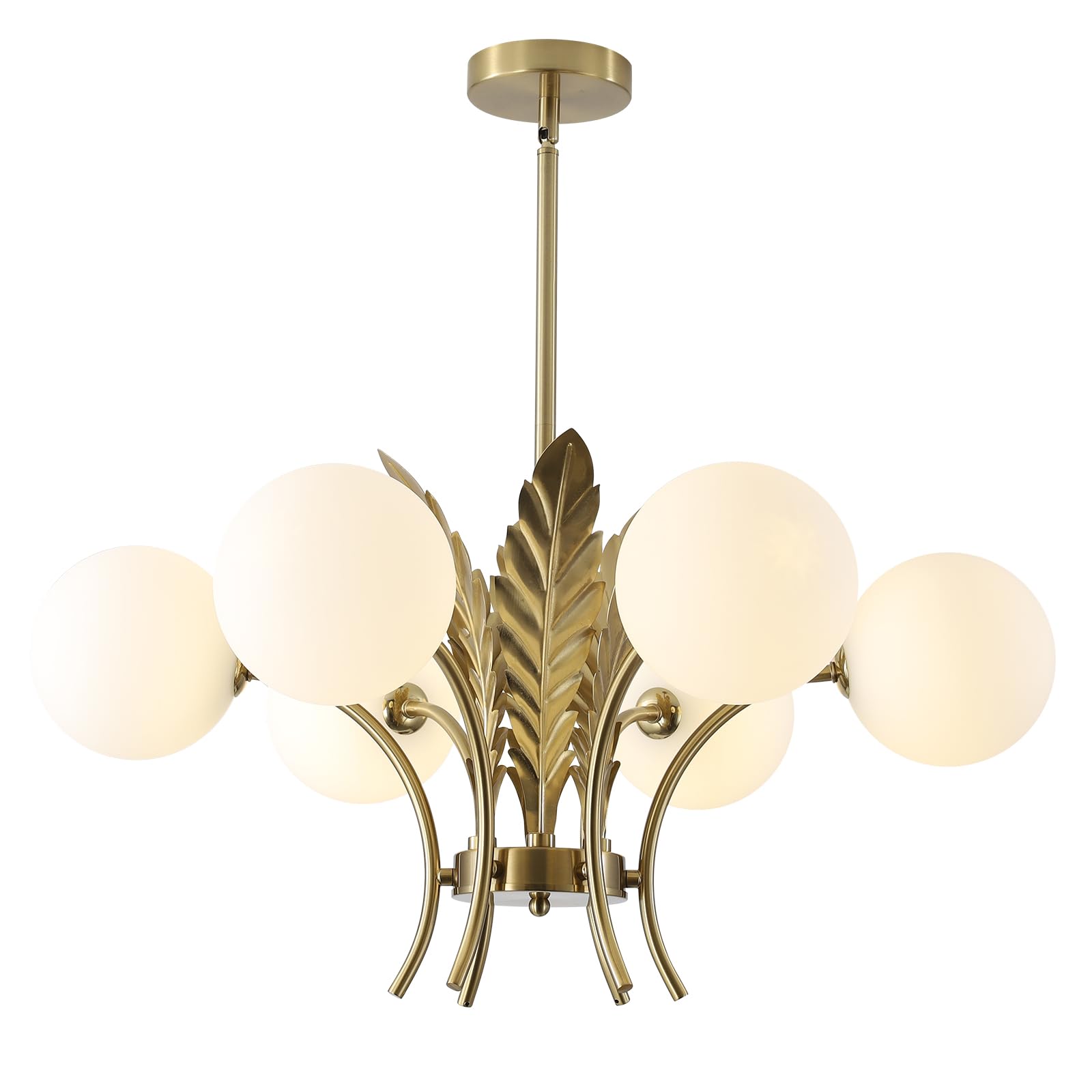 BOKT Mid Century Milk Glass Chandelier Gold G9 Ceiling Chandelier Light Industrial Metal Adjustable Pendant Lighting Farmhouse L