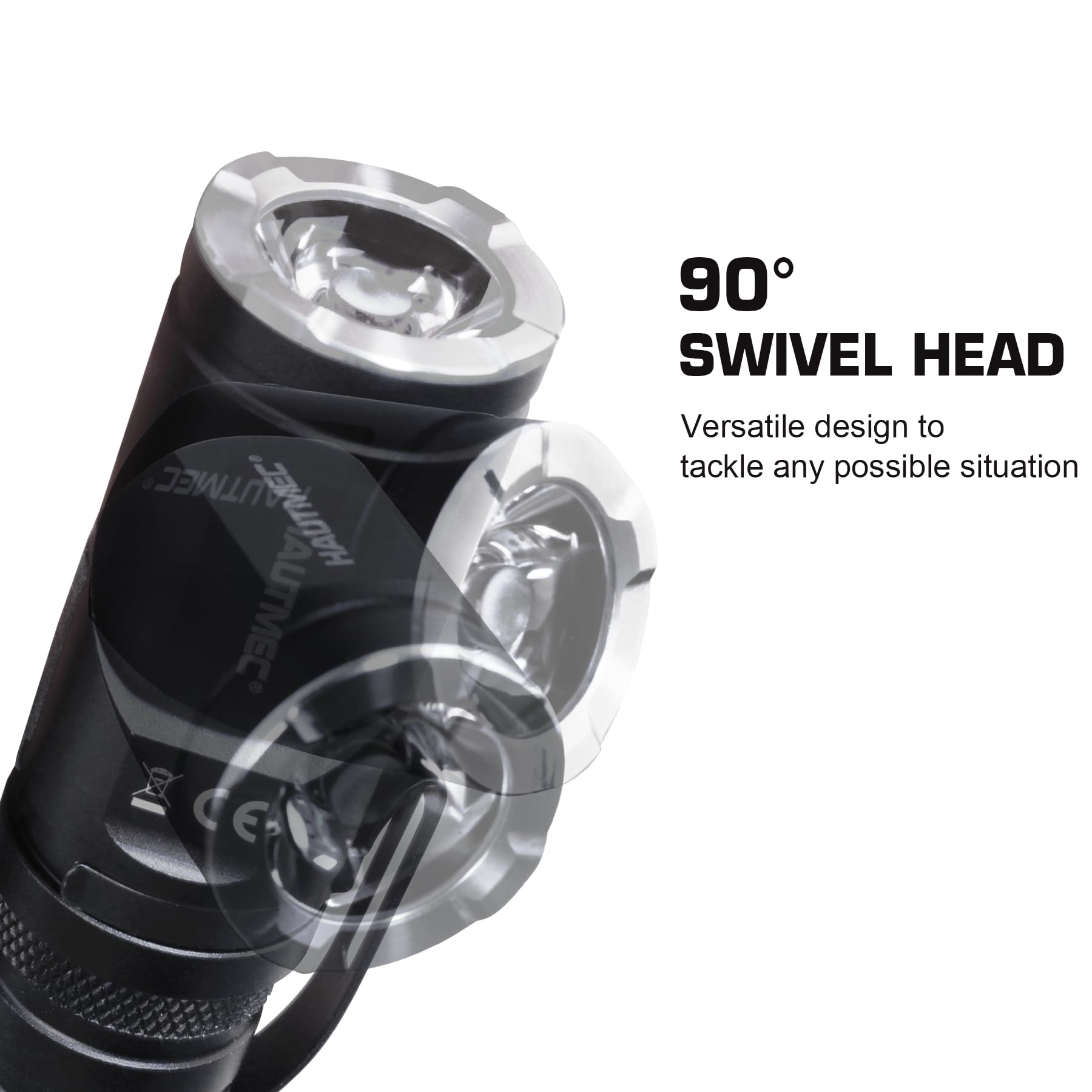 HAUTMEC 1400 Lumen Rechargeable LED Flashlight with 90° Swivel Head, 5 Modes, Magnetic Base for Camping & Outdoor Use, Model HT0378-WL