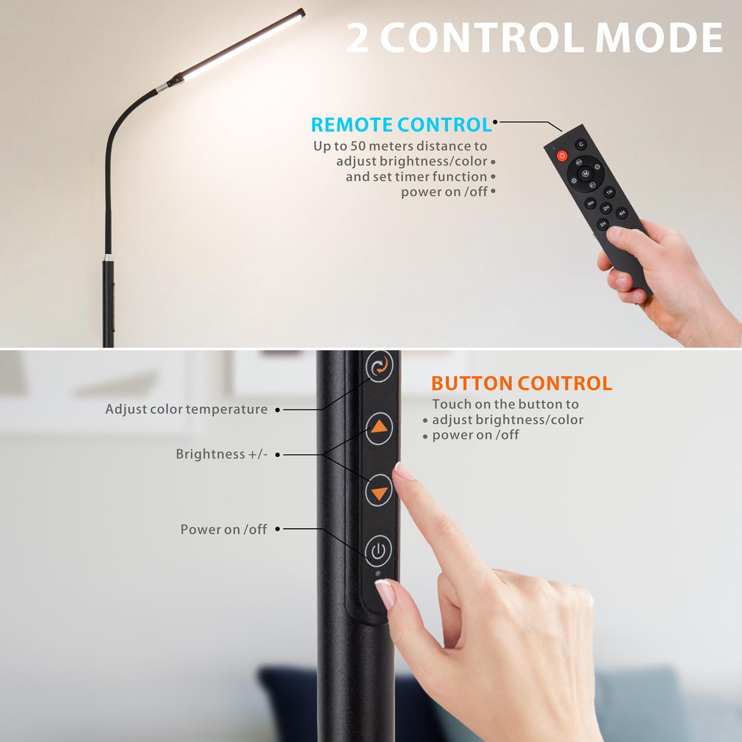 Xxean Led Floor Lamp With Remote Touch Control,Dimmable 18W Pole Lamps For Living Room,70'' Adjustable Height Standing Reading Light With 10 Brightness/5 Timer/3 Colors For Lash Tatto Esthetician
