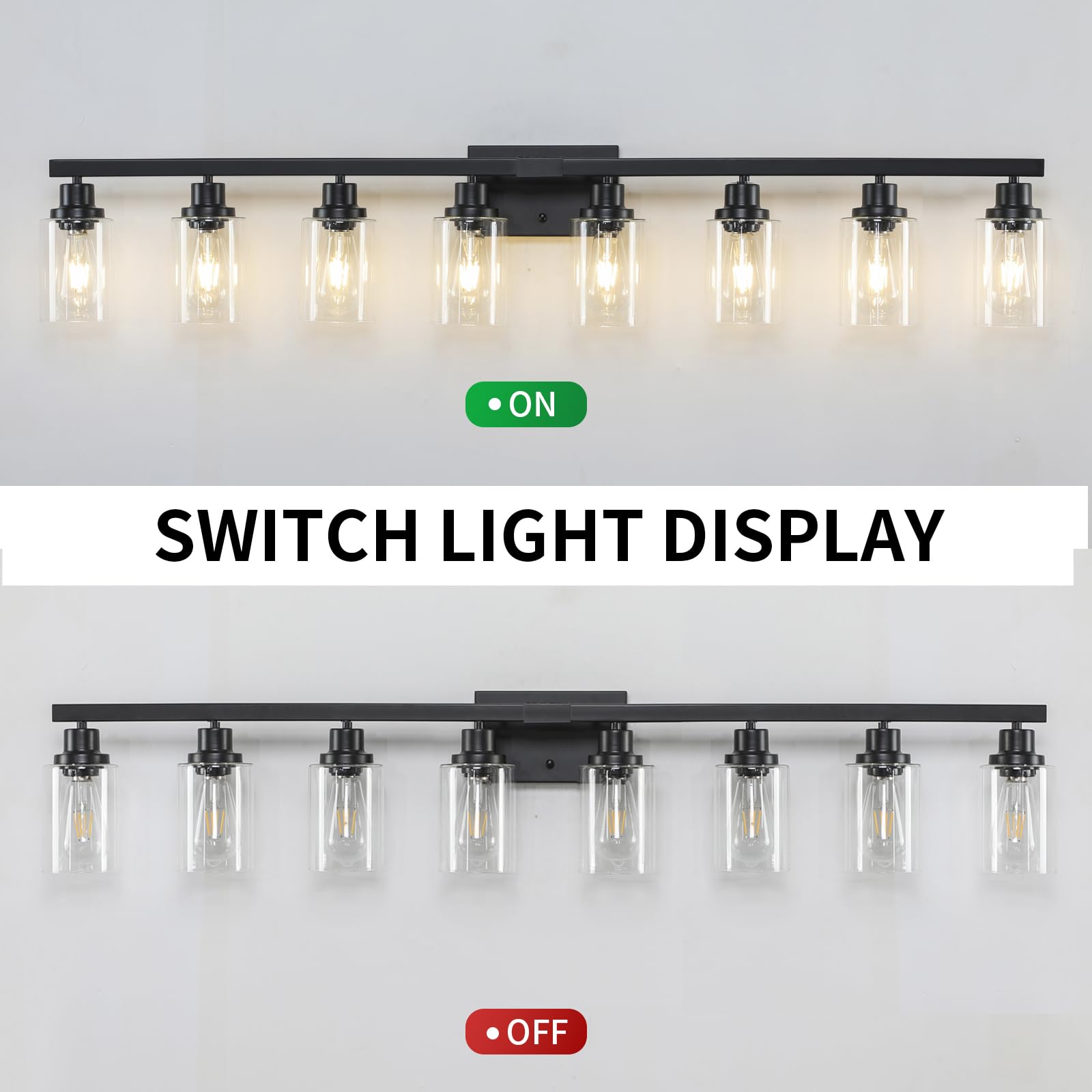 DIKAIDA 8-Light Bathroom Vanity Lights, Matte Black Metal Fixtures, 52inch, Modern Design for Mirror, Bedroom, Living Room