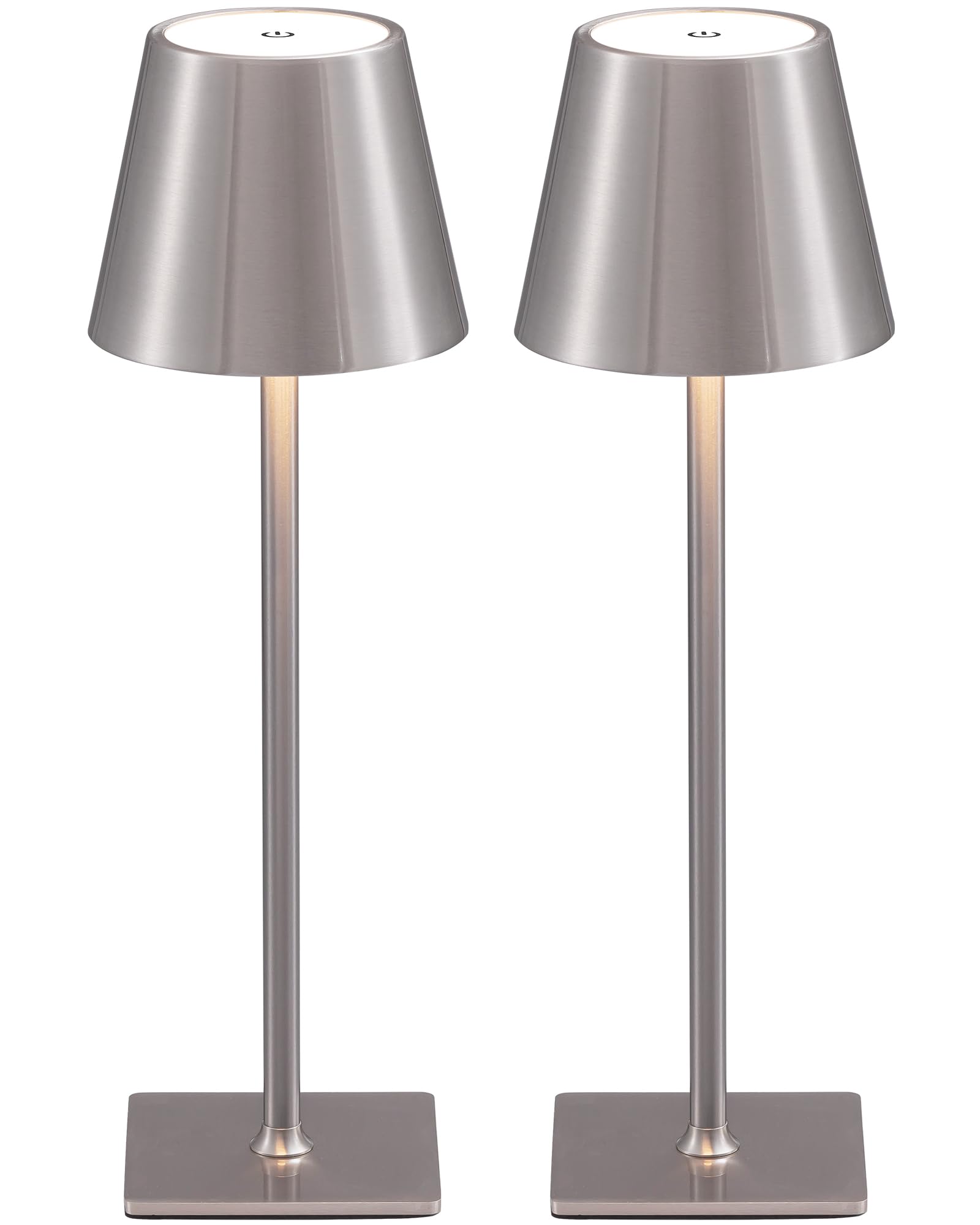 KDG 2 Pack Cordless Table Lamp,Portable LED Desk Lamp, 5000mAh Battery Operated, 3 Color Stepless Dimming Up, for Restaurant/Bedroom/Bars/Outdoor Party/Camping/Coffee Shop Night Light(Brushed Nickel)