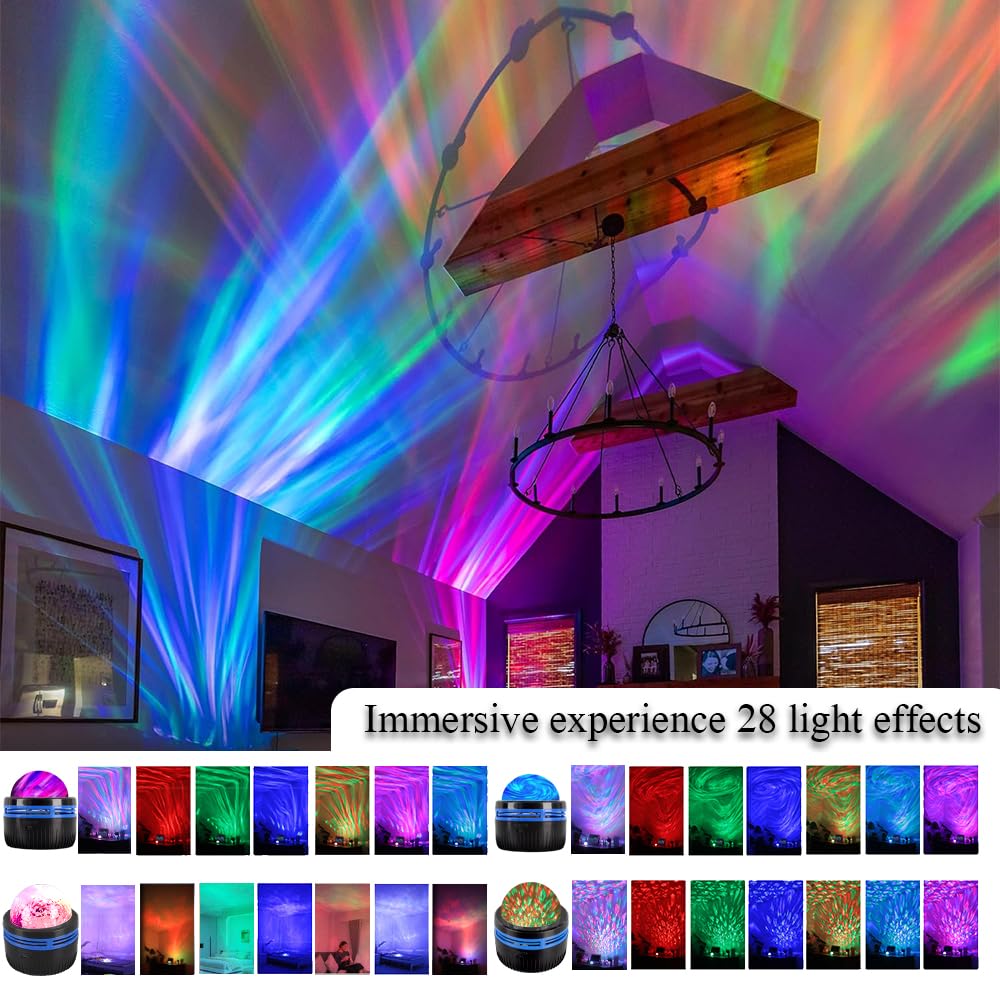 4 In 1 Northern Lights And Ocean Wave Projector With 28 Effects Of Galaxy Light For Game Rooms, Parties, Light Projector For Bed
