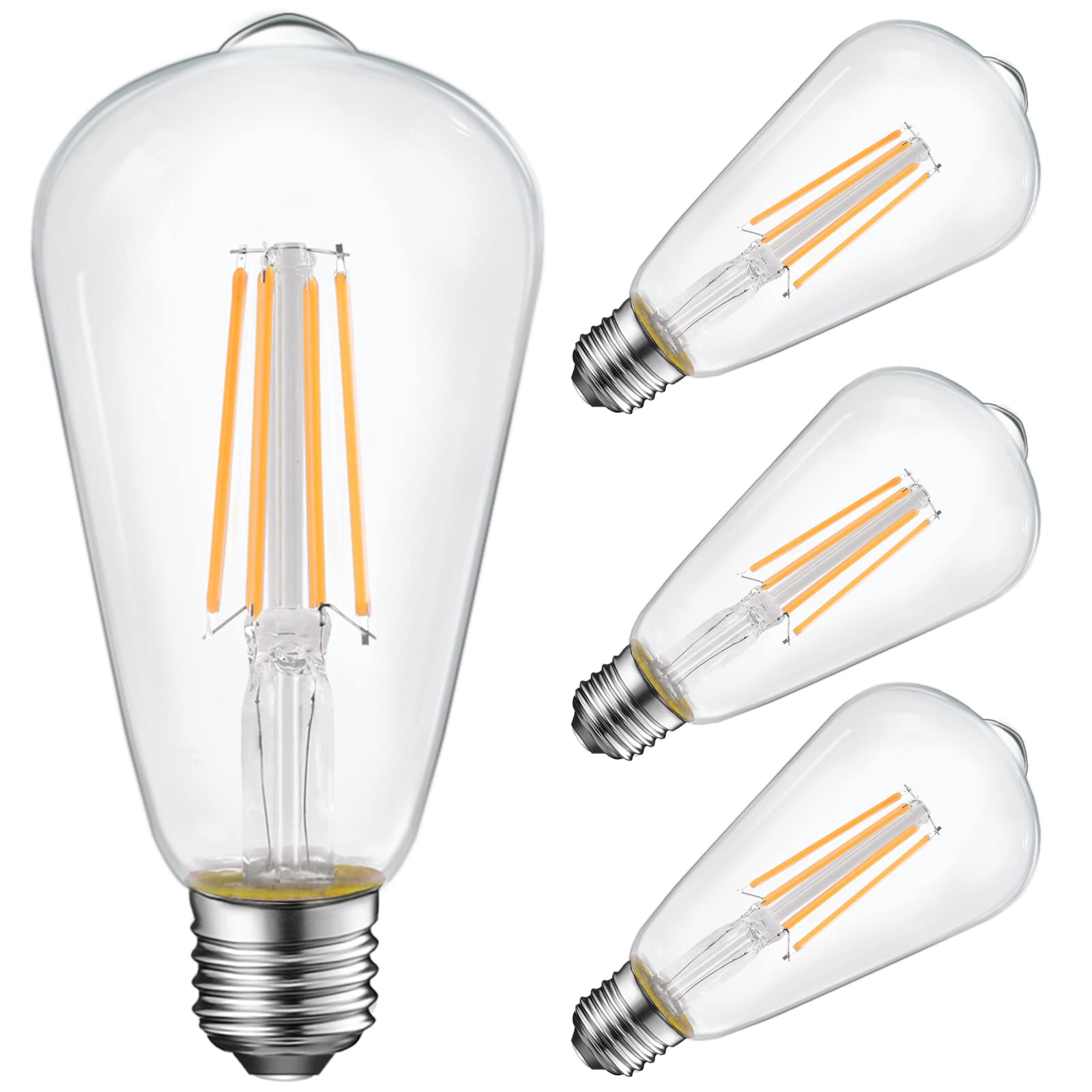 Energetic ST19 Vintage LED Edison Bulbs, 60W Equivalent, Soft White 2700K, E26 Base, 4 Pack, UL Listed