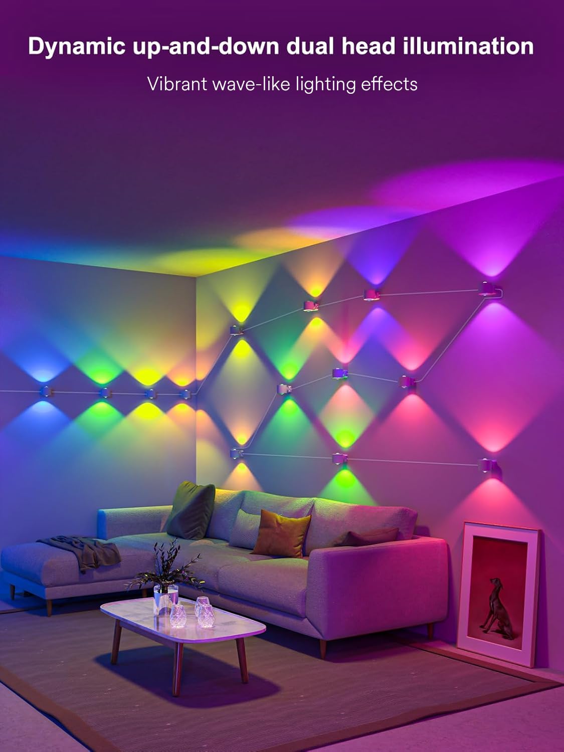 ANGELHALO Smart Wall Sconces, Music Sync LED Lights, 14 Pack, White, Model L-WL14B1, Ideal for Living Room & Bedroom Decor