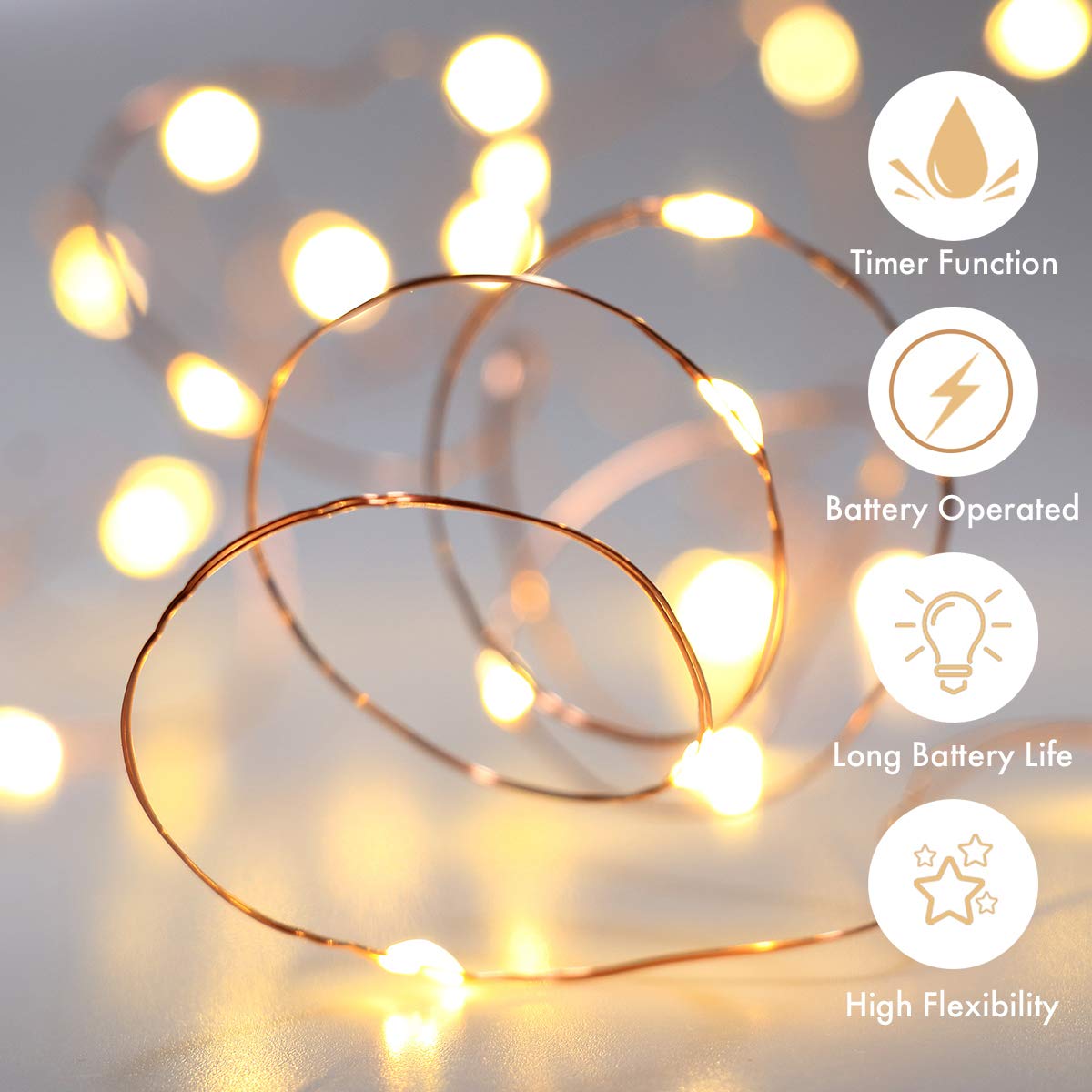 Innotree 6 Pack Led Fairy String Lights Battery Operated With Timer, 10Ft 30Leds Battery Powered Copper Wire Mini Firefly Twinkle Lights For Bedroom, Christmas, Wedding, Party Decoration, Warm White